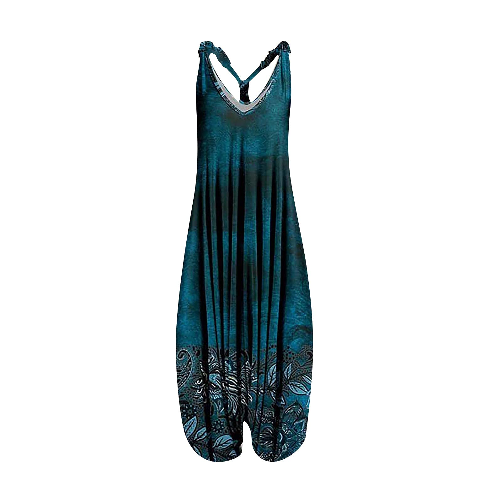 Women's Vintage Harem Jumpsuit - Spaghetti Straps, Racerback & Ethnic Print - Plus Size Retro Overalls for Casual Wear, Music Festivals & Boho Style Outfits