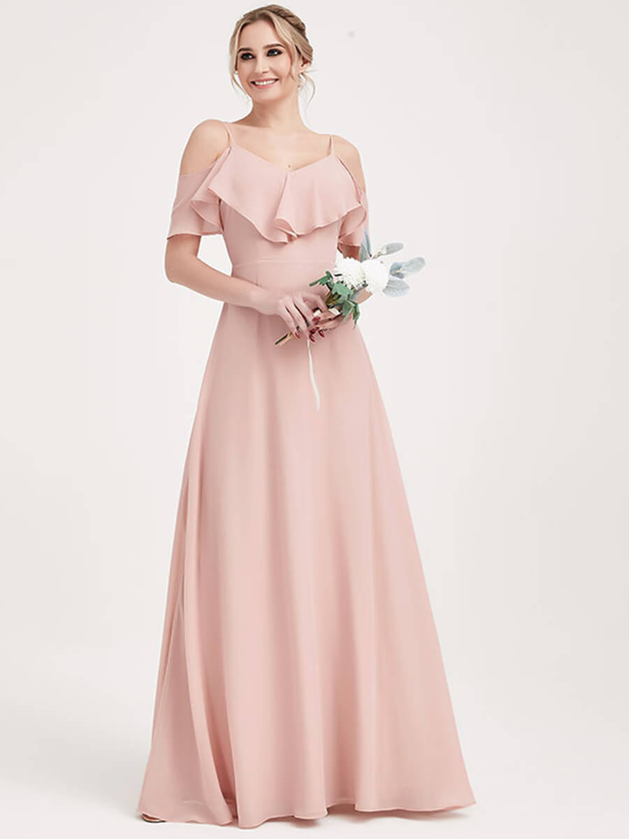 Elegant Chiffon Flounced Dusty Pink Bridesmaid Dress - 3-Way Convertible Design for Weddings, Parties & Special Occasions
