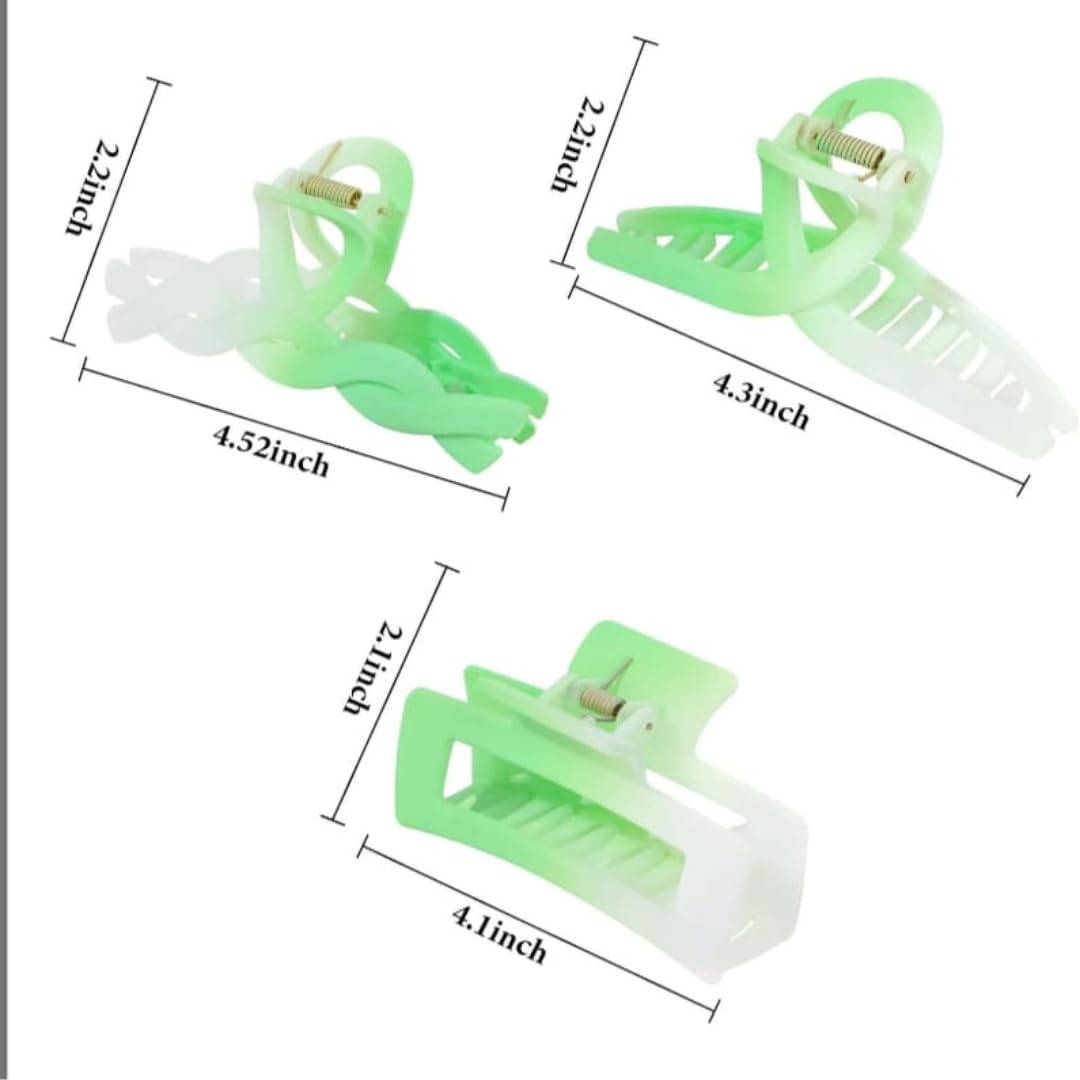 3 PCS Large Non-Slip Hair Claw Clips for Women & Girls - Strong Hold Hair Accessories for Thick & Thin Hair - Multi-Style Hair Clips (Green) - Perfect for Workouts, Office & Everyday Hairstyles
