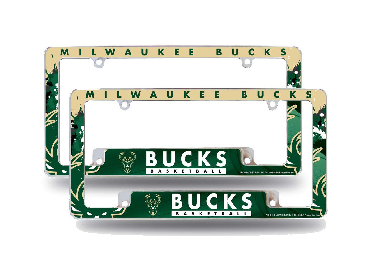 Milwaukee Bucks NBA Chrome Metal License Plate Frames - Set of 2, Bold Full Frame Design for Cars & Trucks - Perfect for Fans & Game Day Accessories