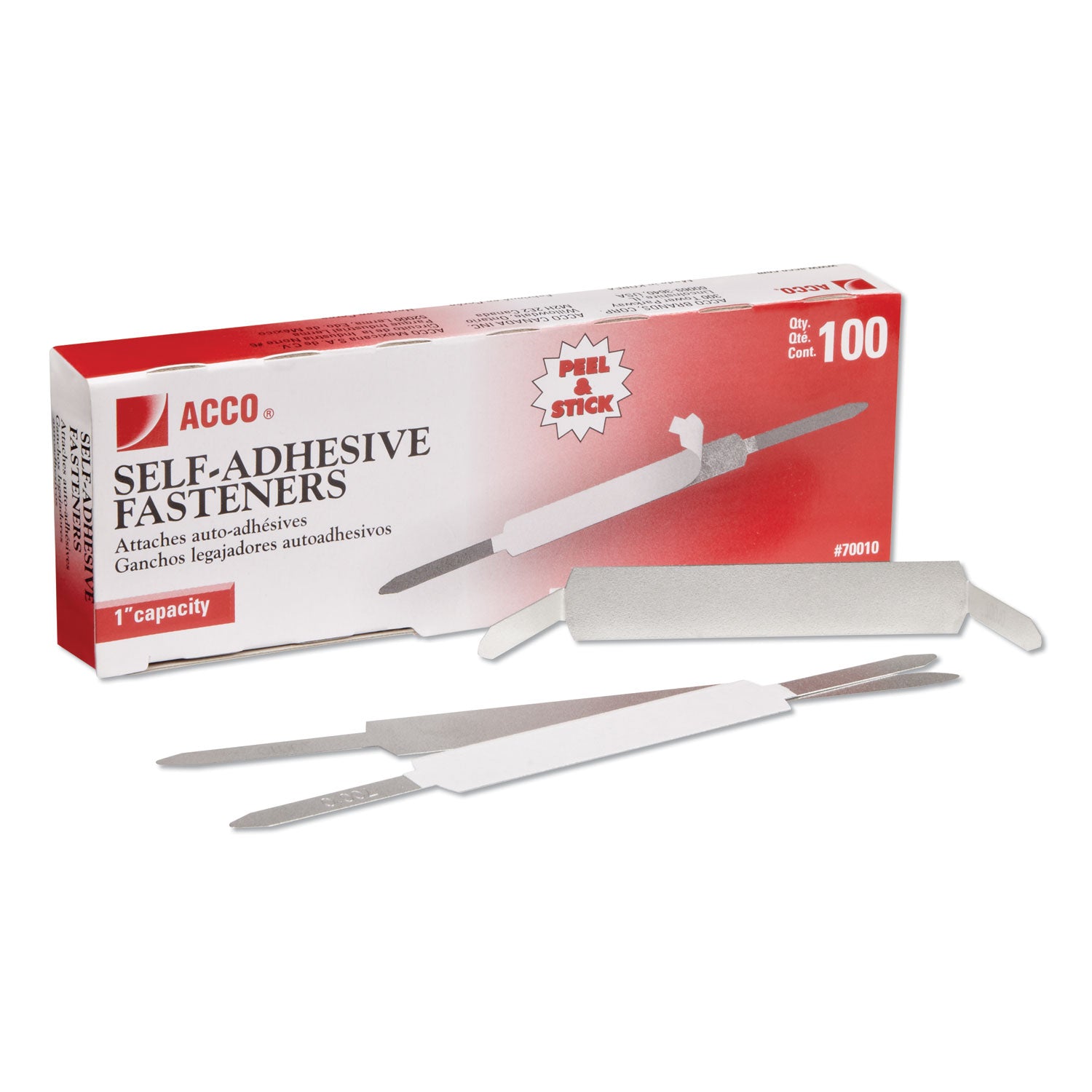 ACCO Self-Adhesive Two-Prong Paper Fastener Bases - 100-Pack, 1 Capacity, 2.75