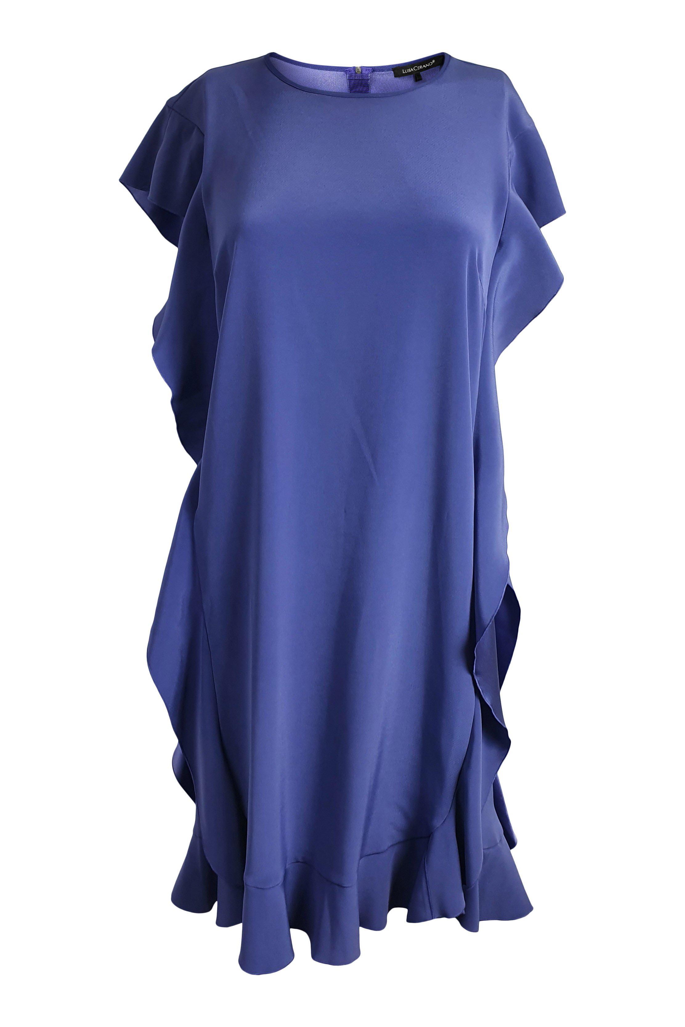 LUISA CERANO Women's Purple Ruffle Side Sleeveless Knee Length Dress (Size DE 34 | UK 8) - Perfect for Cocktail Parties, Weddings & Summer Events