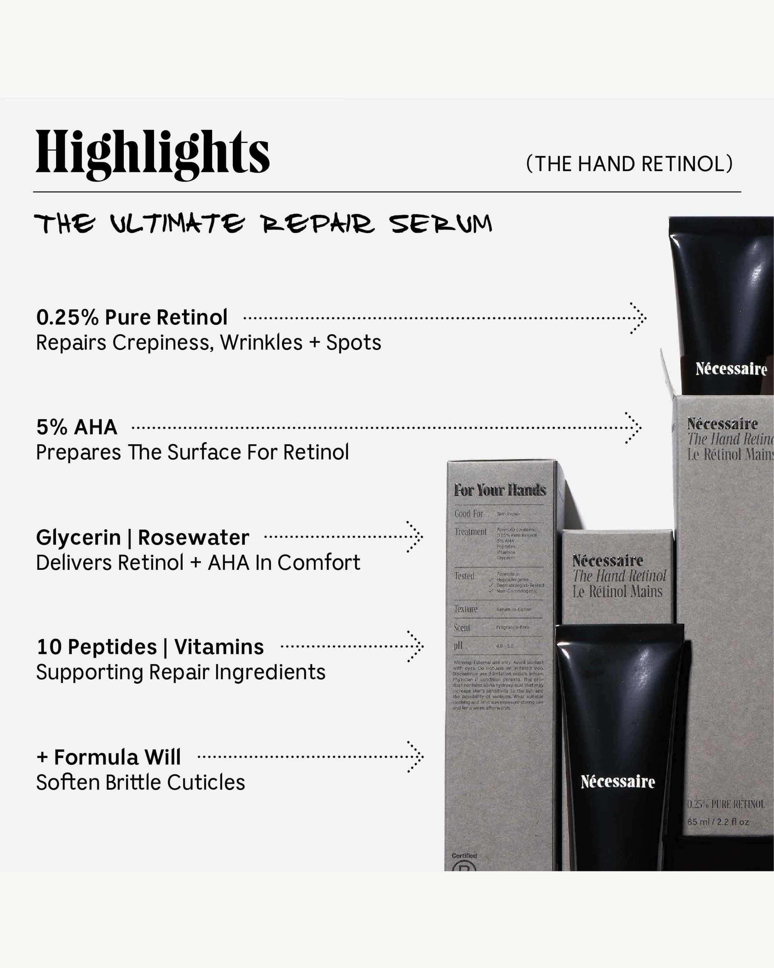0.25% Pure Retinol + 5% AHA Hand Repair Treatment - Anti-Aging & Skin Renewal for Dry, Rough Hands - Perfect for Nighttime Skincare Routine