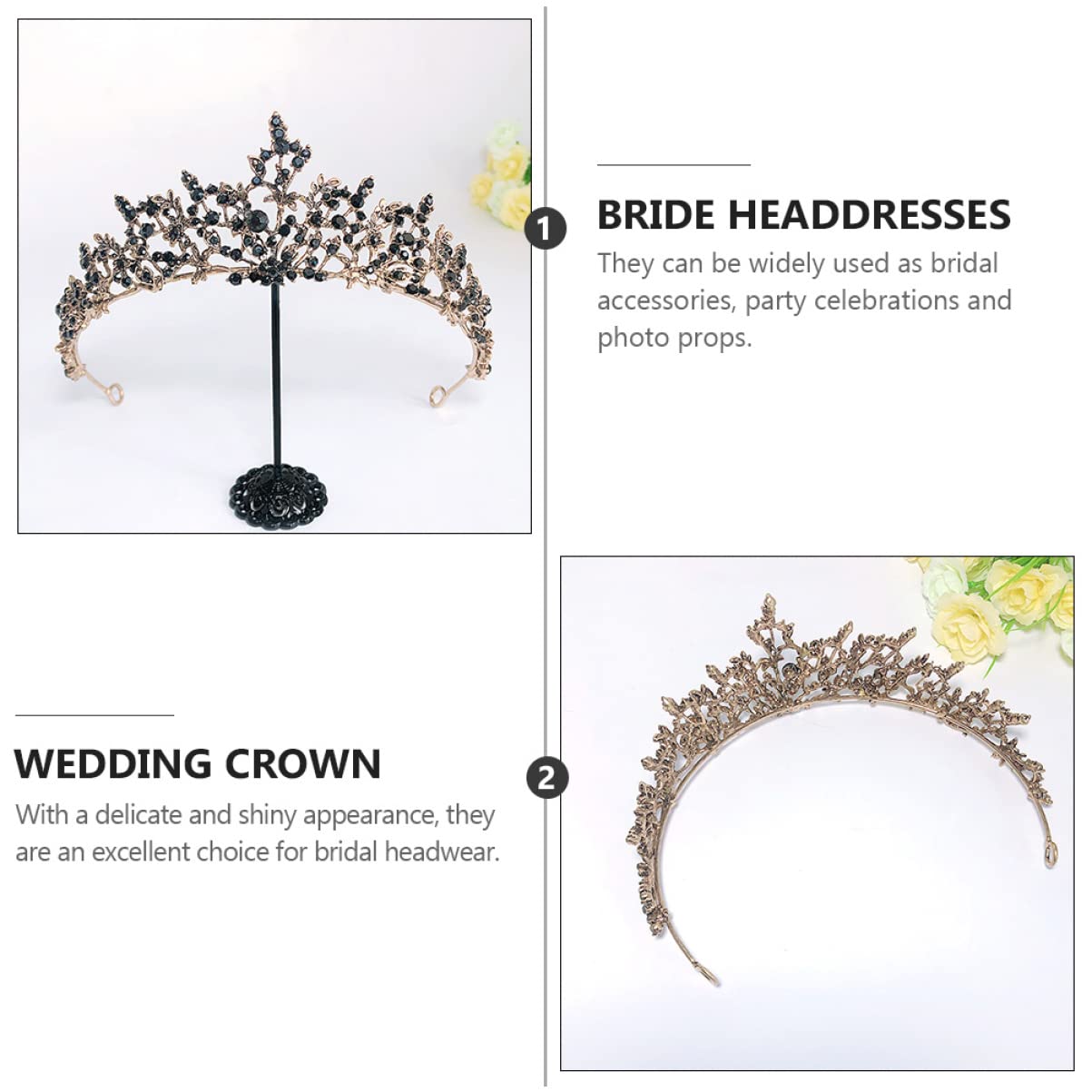 Beaupretty 2-Piece Black Crown Tiara Set - Vintage Bridal Headpiece, Elegant Princess Wedding Headdress, European Alloy Jewelry for Brides, Bridesmaids, and Prom Queens - Perfect for Weddings, Pageants, and Special Occasions