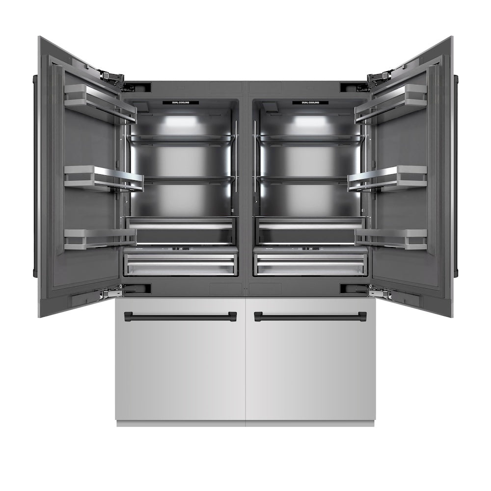 ZLINE Autograph Edition 60-Inch French Door Built-In Refrigerator - 32.2 cu.ft Capacity, Bottom Freezer, Water Dispenser & Ice Maker - Stainless Steel with Graphite Gray Interior & Matte Black Accents (GRBIVZ 304 60MB) - Perfect for Modern Kitchens & Luxury Homes