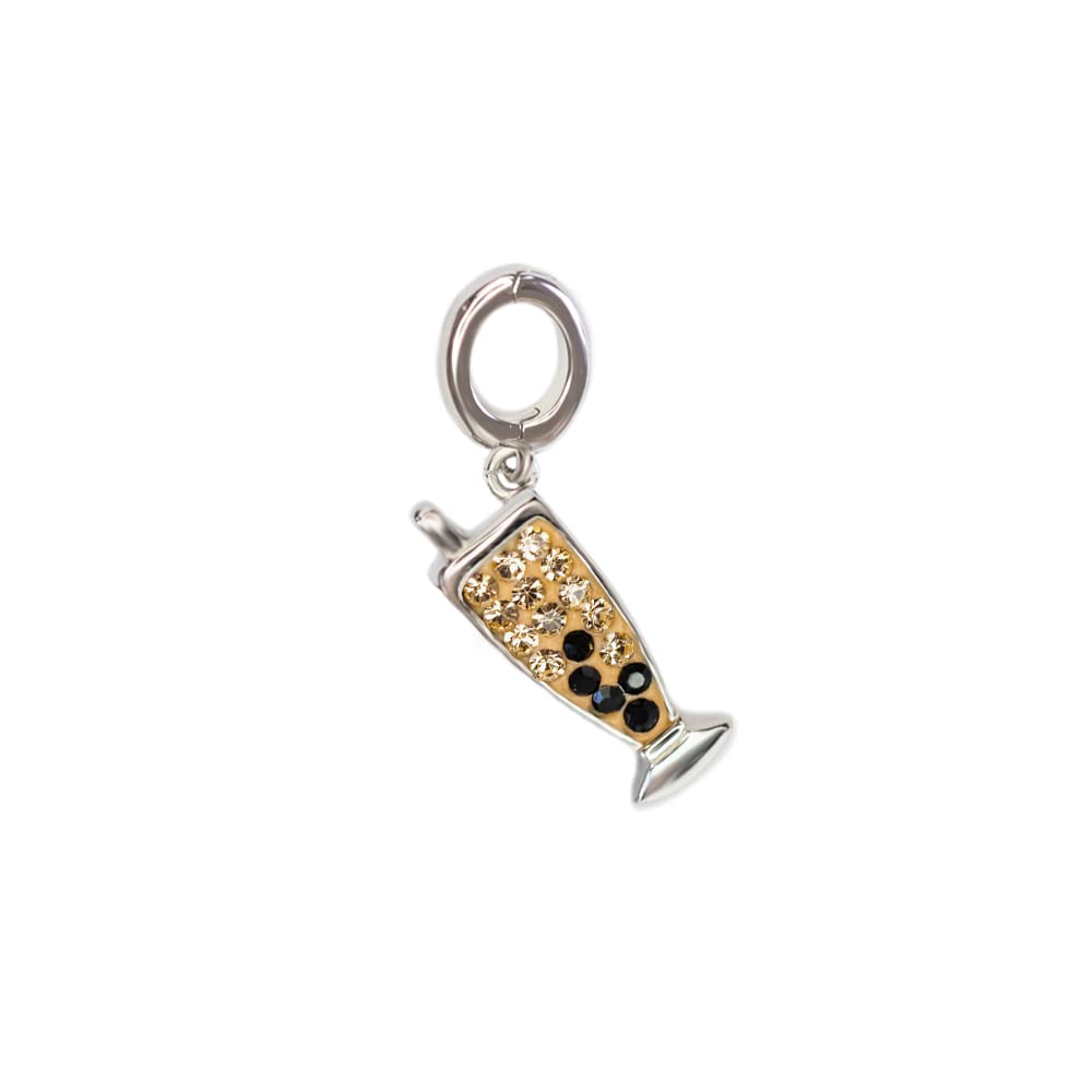 Annie & Sisters Boba Milk Tea Crystal Sterling Silver Pendant Necklace (23mm x 8mm, Gold Plated) - Perfect for Tea Lovers, Kawaii Fashion & Unique Gift Giving