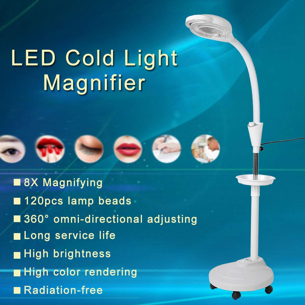 8X Vertical LED Magnifying Lamp with Cold Light - Professional Beauty & Eyecare Magnifier with Adjustable Brightness - Perfect for Makeup, Nail Art, Reading & Detailed Work