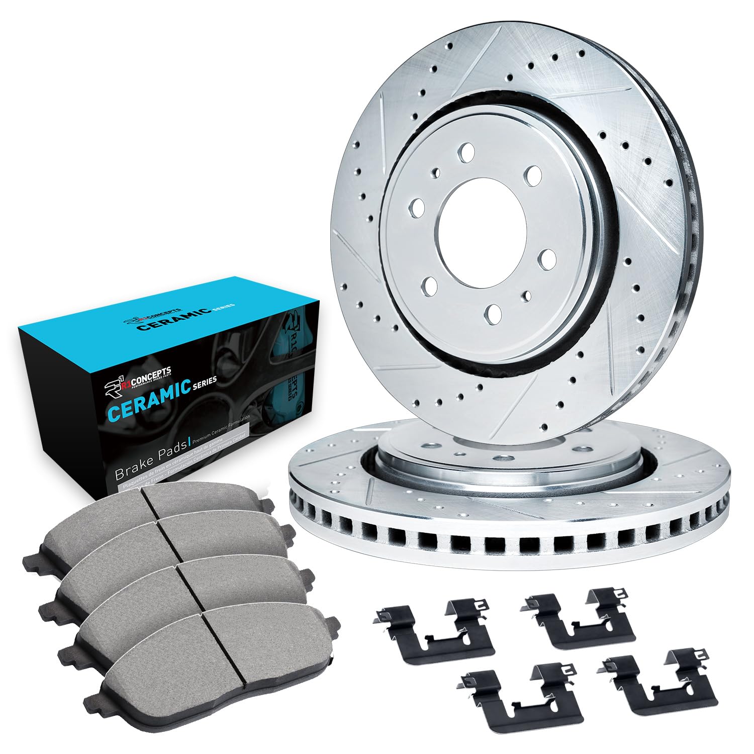 R1 Concepts Premium Rear Brake Pads and Rotors Kit - Ceramic Brake Pads with Hardware | Compatible with 2015-2017 Ford F-150 | Smooth Stopping Power for Daily Commute & Towing