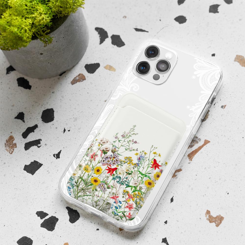 Magnetic MagSafe Wallet for iPhone 16/15/14/13/12 Pro Max/Plus/Mini - Detachable PU Leather Card Holder with Wildflowers Design | Slim RFID Blocking Wallet for Credit Cards & ID | Perfect for Travel, Shopping and Everyday Use