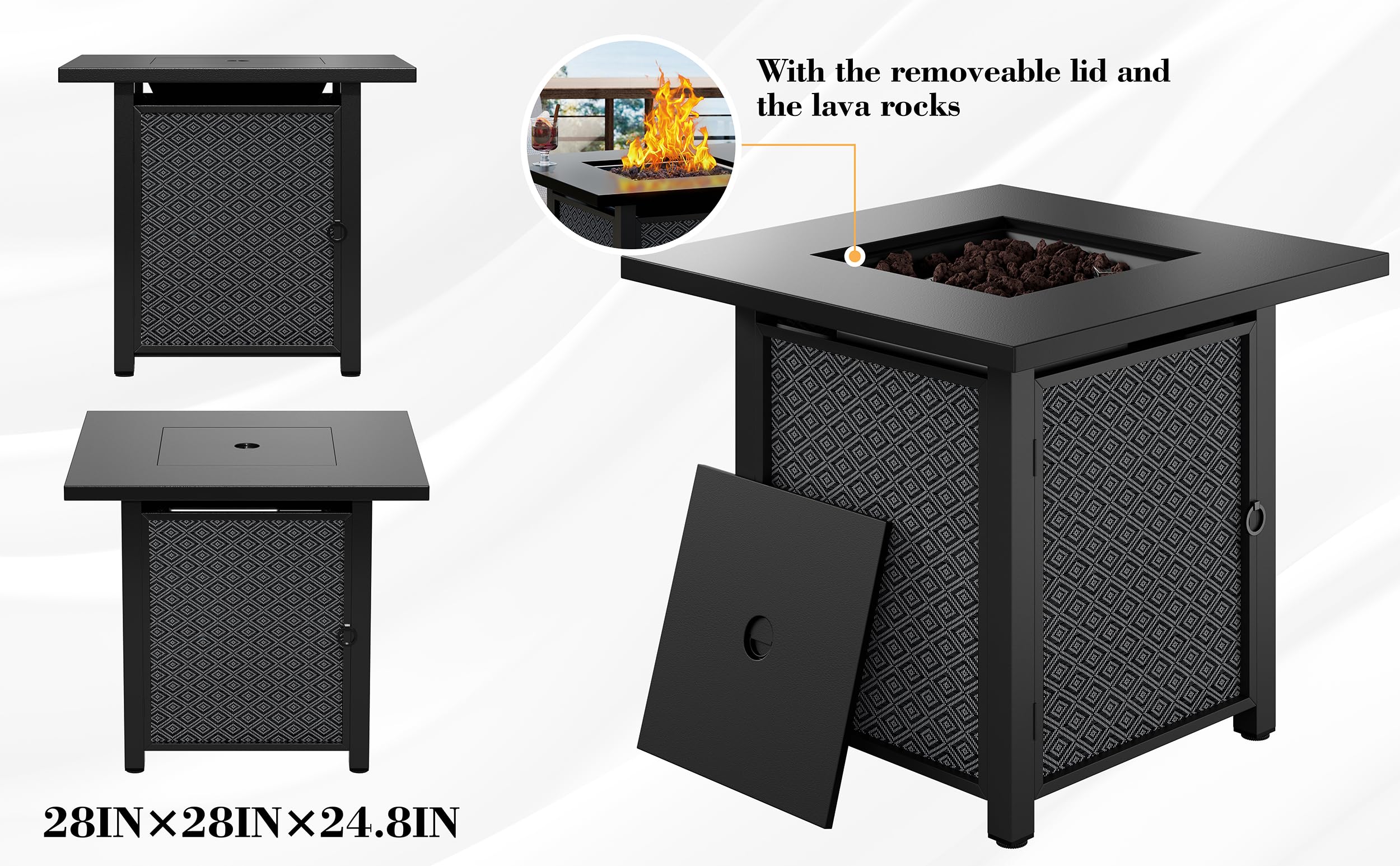30 Inch Outdoor Propane Fire Pit Table with Removable Lid & Lava Rocks - 40,000 BTU Waterproof Cover - Durable Metal Frame - Perfect for Patio, Garden, Backyard & Camping (Grey)