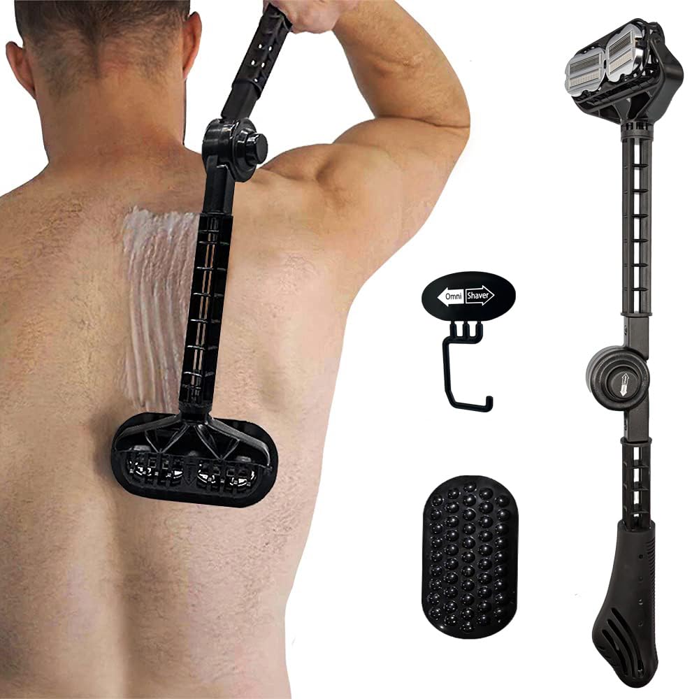 OmniShaver Ergonomic Back Shaving Kit for Men - Painless Hair Removal & Grooming Tool - Ideal for Hard-to-Reach Areas, Back Hair Trimming & Body Grooming at Home or Gym