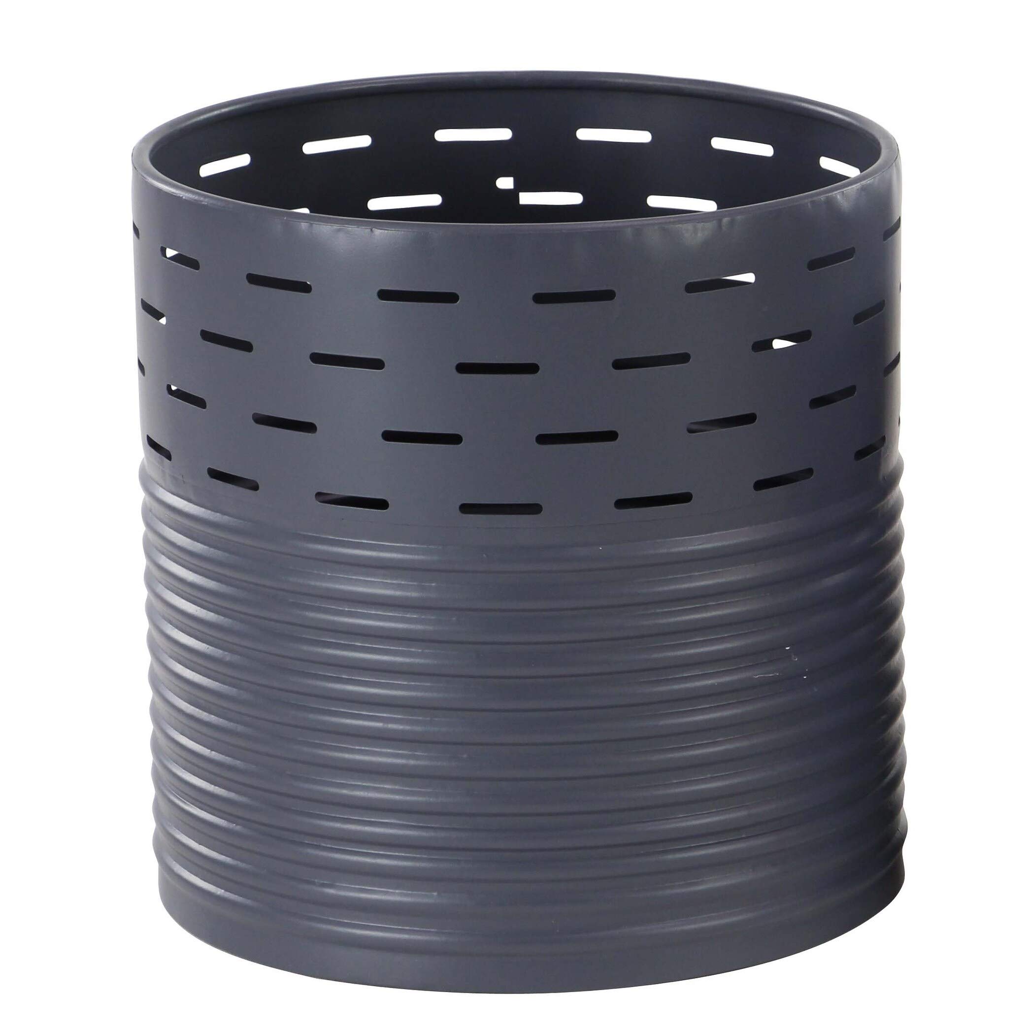 Set of 2 Modern Black Cylindrical Pierced Iron Planters - Contemporary Blue Indoor/Outdoor Flower Pots for Home Decor, Patio & Garden