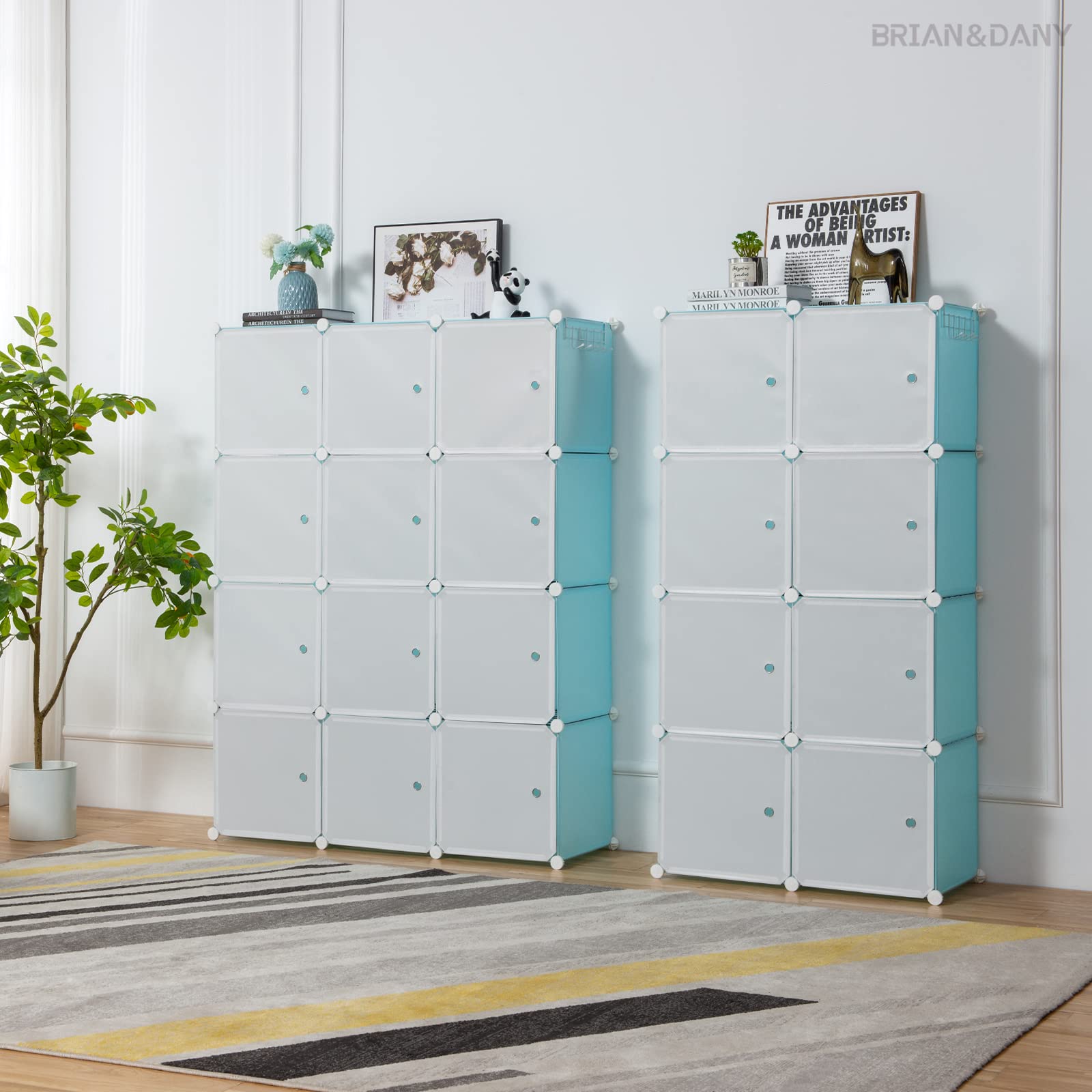 Portable Wardrobe Closet with Doors - 12-Cube Modular Storage Cabinet for Clothes, Books, Toys & Towels | Space-Saving Bedroom Armoire & Closet Organizer | Perfect for Small Apartments, Dorms & Kids Rooms (Blue)