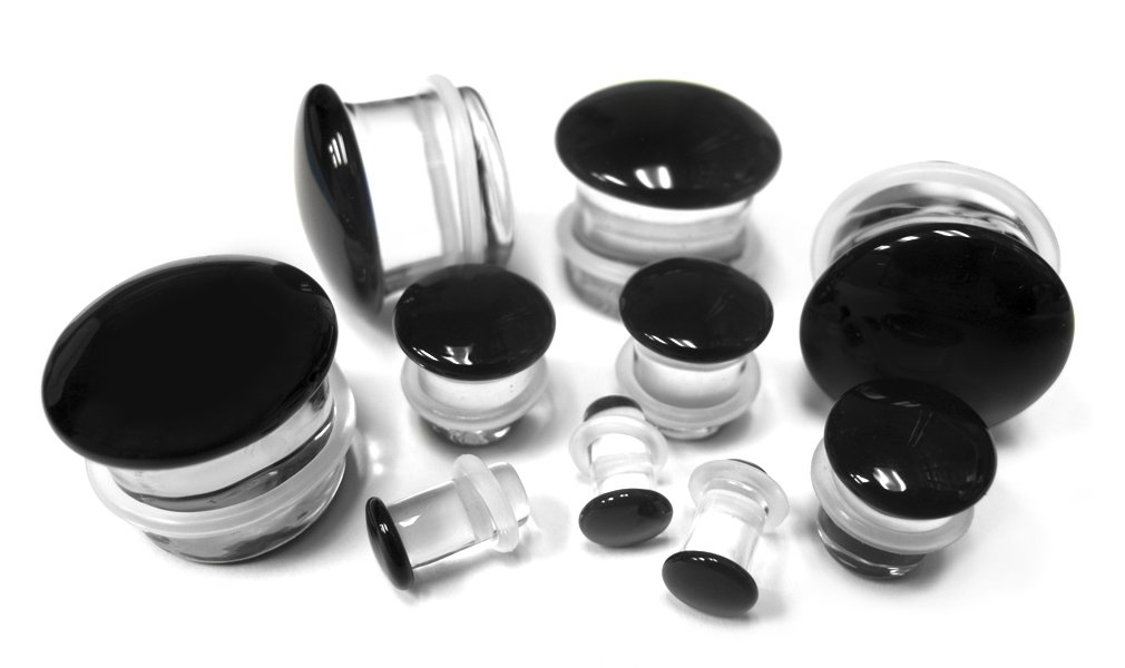 8G Black Glass Plugs - Single Flare Body Jewelry for Urban Style | Perfect for Ear Stretching & Everyday Wear
