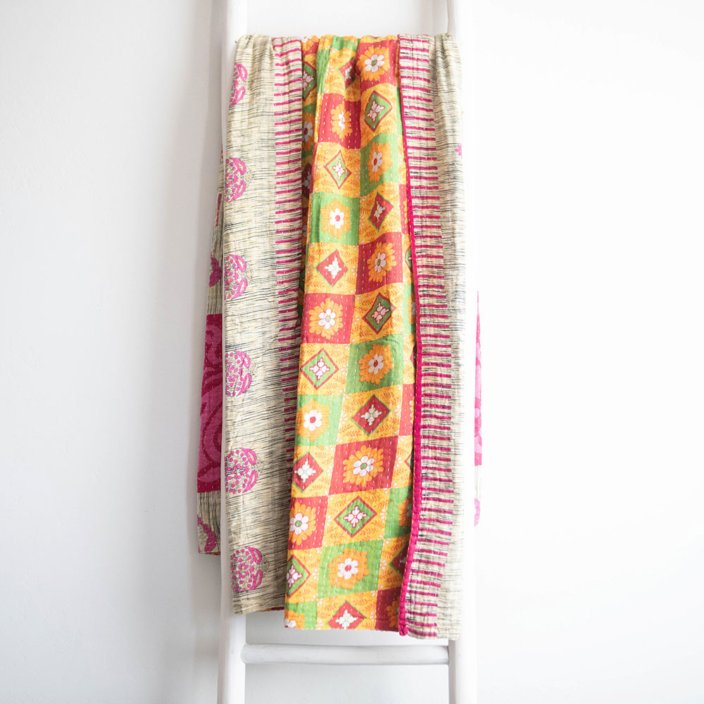 Handmade Unique Kantha Quilt KT6756 - Traditional Indian Patchwork Bedspread for Cozy Home Decor & Bohemian Style Bedroom