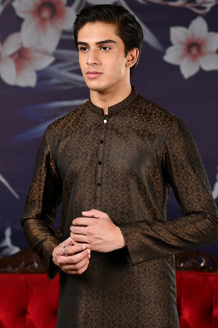 Stylish Dark Brown Kurta by J. Junaid Jamshed - Premium Cotton Men's Traditional Pakistani Shirt for Casual Wear & Festive Occasions