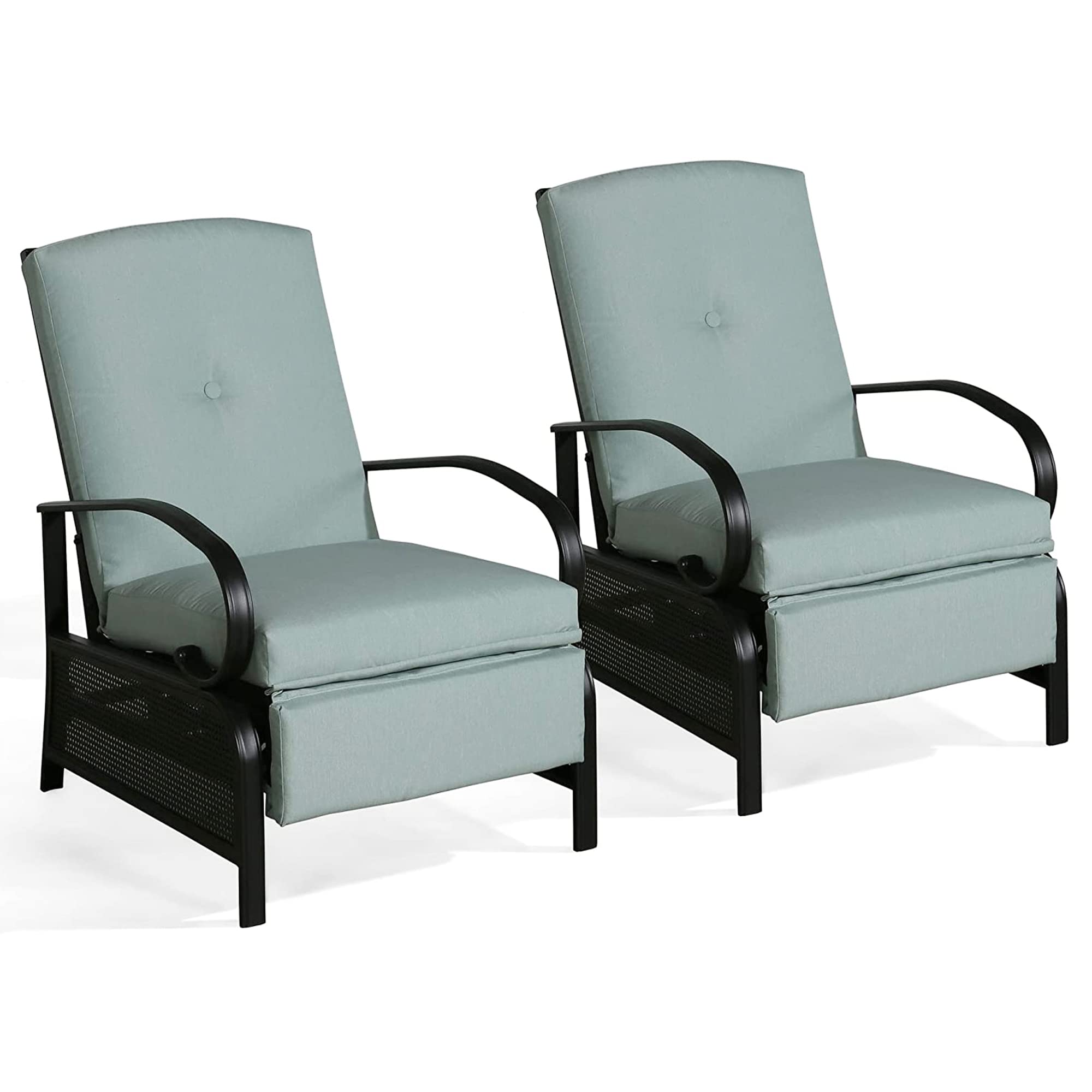 Ulax Adjustable Patio Recliner Chair Set of 2 - Outdoor Metal Reclining Lounge Chairs with Thick Cushions for Backyard, Poolside & Garden Relaxation