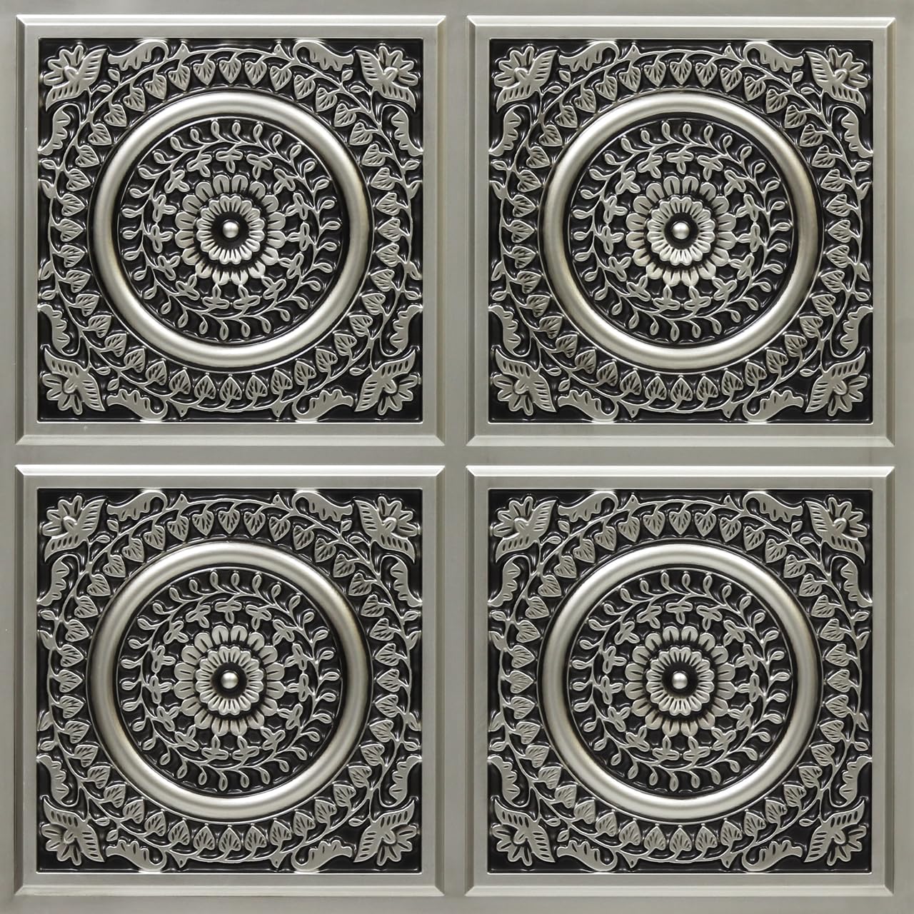 Vintage Faux Tin Ceiling Tiles - Antique Silver Finish (25-Pack) - Decorative Wall & Ceiling Panels for Home, Cafe, and Restaurant Decor