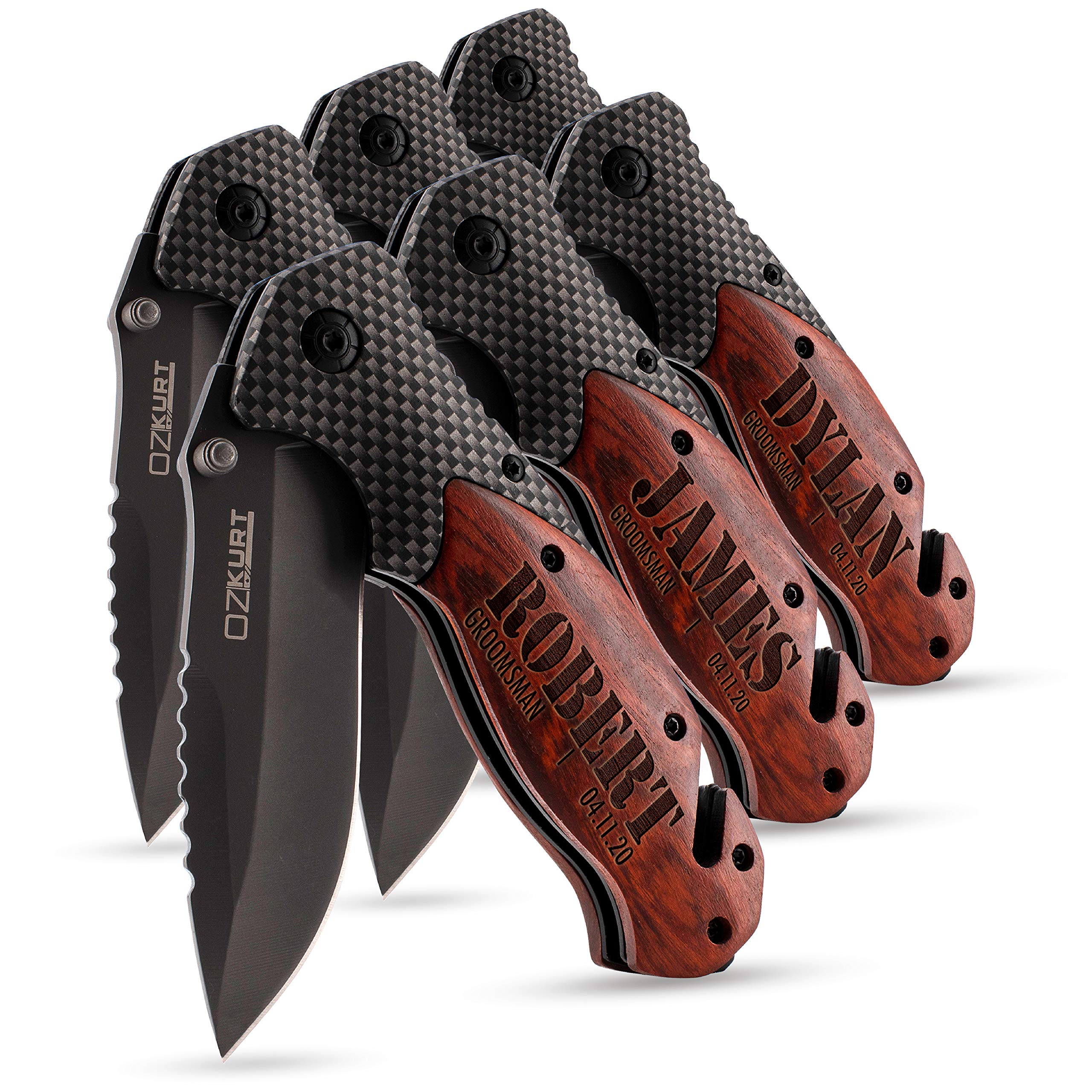 Personalized Groomsmen Pocket Knife Set of 6 - Custom Engraved with Name, Title & Date - Unique Groomsman Gift for Wedding - Perfect for Best Man, Ushers & Bridal Party - Great for Outdoor Adventures, Camping & Everyday Carry