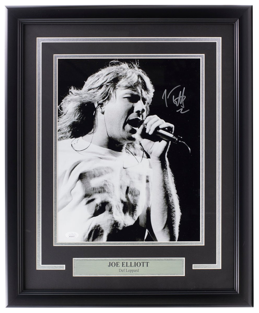 Joe Elliott Autographed Framed 11x14 Black & White Def Leppard Photo with JSA COA - Perfect for Music Memorabilia Collectors & Rock Band Decor