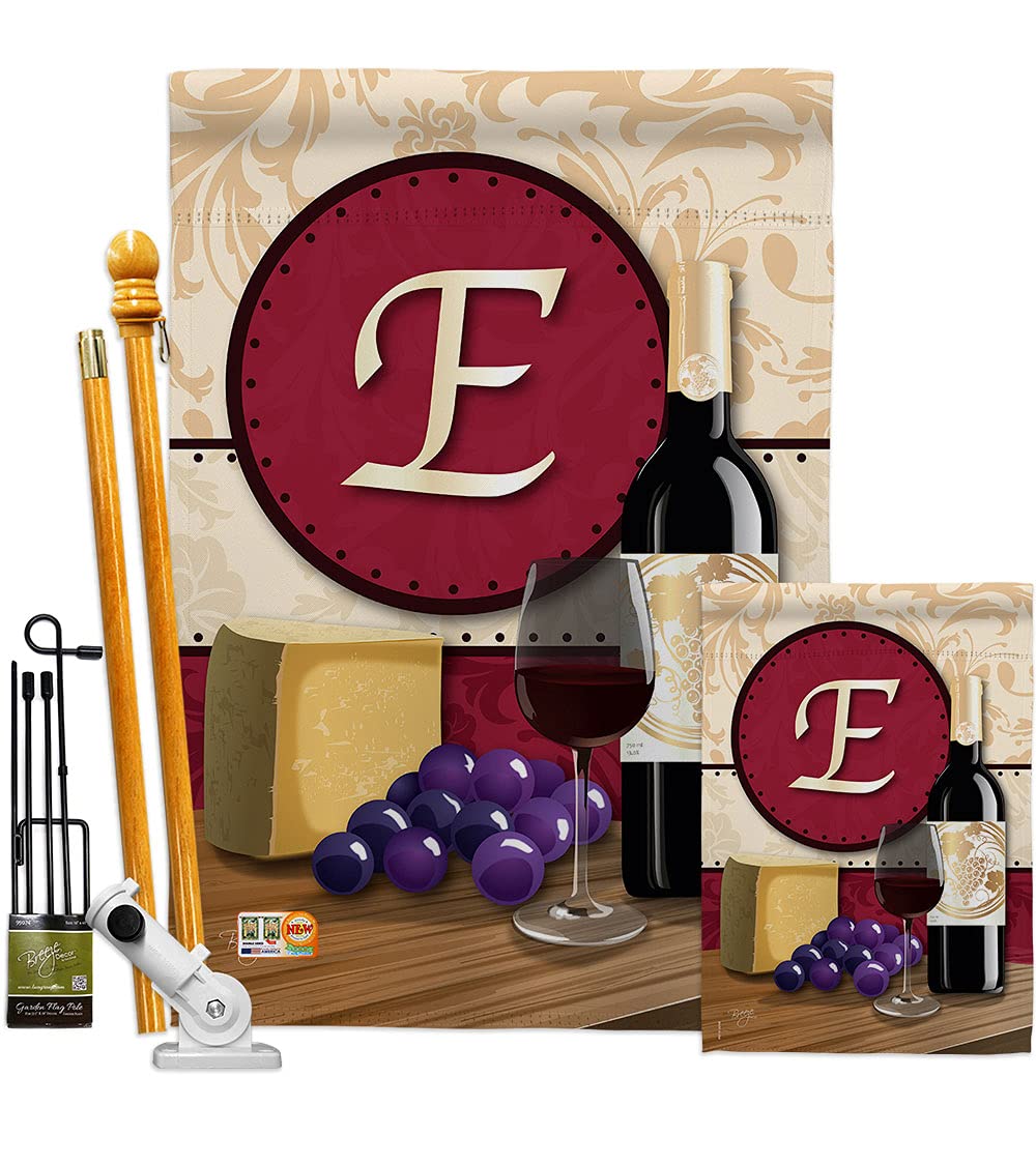 Custom Monogram Wine E Initial Garden House Flag - Double-Sided 28x40 Inch Outdoor Decoration for Yard, Patio & Parties | USA-Made Beverage & Cheese Themed Banner - Perfect for Wine Tasting, Sangria Nights & Dessert Gatherings