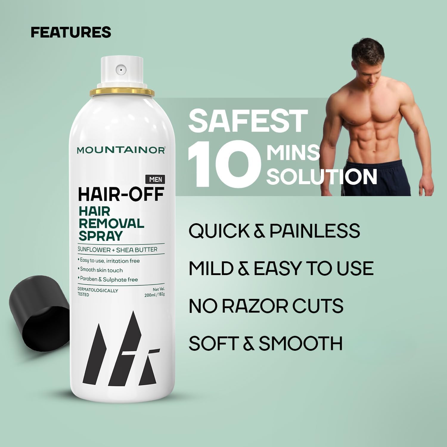 Men's Hair Removal Spray Cream - Painless Depilatory for Chest, Back, Arms, Legs & Underarms | Dermatologist Tested & Safe | At-Home Hair Removal Solution for Smooth Skin | Pack of 1 | Perfect for Gym, Beach & Summer Activities