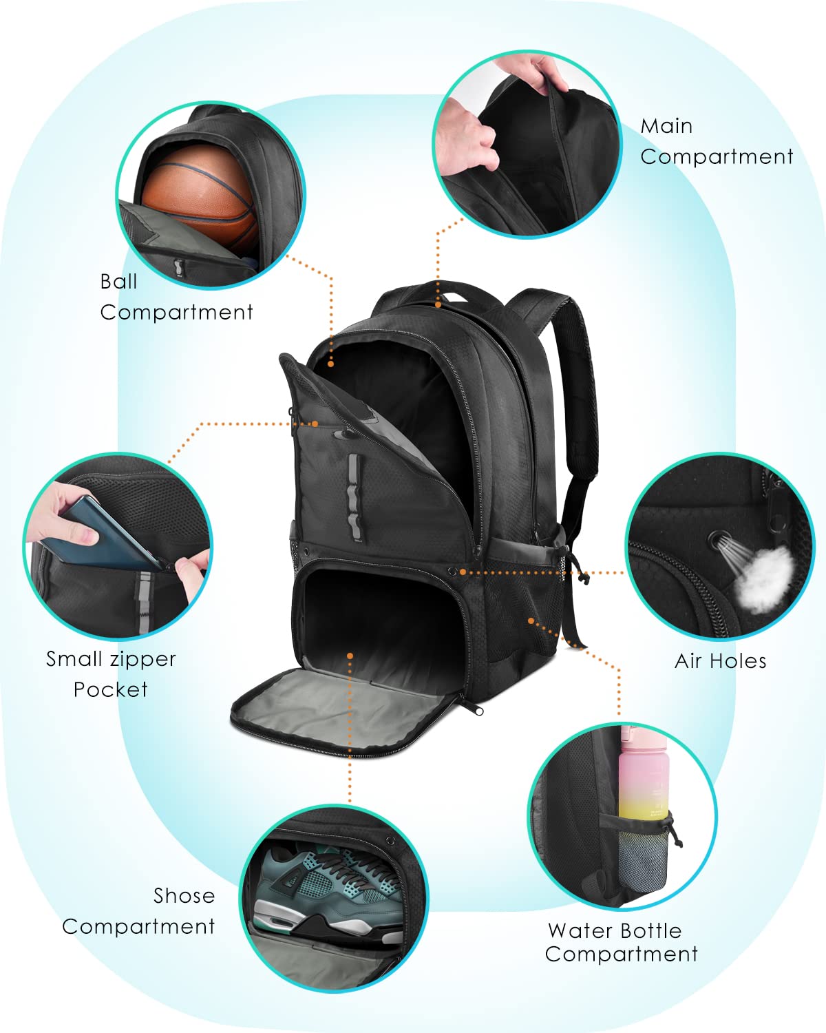 BROTOU Large Basketball Backpack with Shoe Compartment & Ball Pocket - Sports Gym Bag for Men Women - Perfect for Basketball, Volleyball, Soccer Practice & Travel