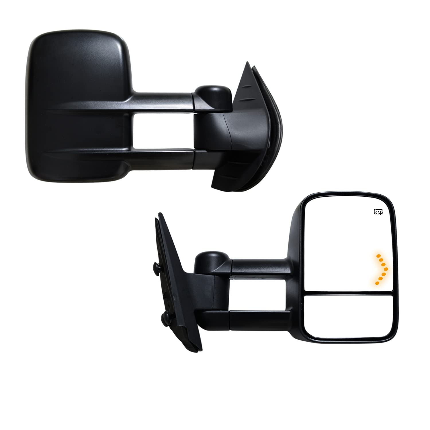 AERDM Power Heated Towing Mirrors for 2007-2014 Chevy Silverado & GMC Sierra - Black Side Mirrors with Arrow Signal Light & Dual Glass (LH/RH) - Perfect for Trailering, Towing Boats/Campers, and Enhanced Night Driving Safety