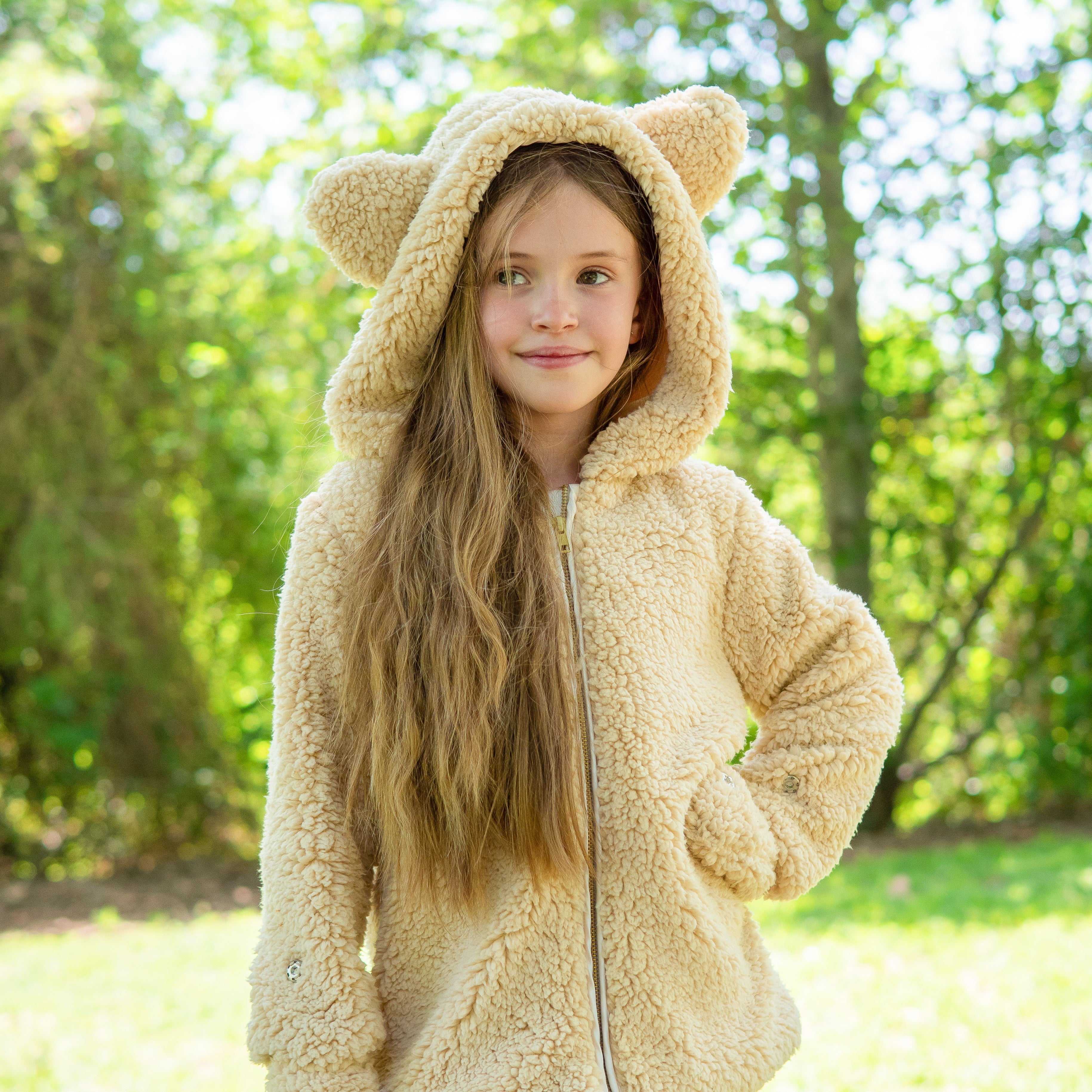 Premium Fuzzy Bear Zip-Up Jacket for Kids - Size 7/8 | Cozy Winter Outerwear for School & Outdoor Play