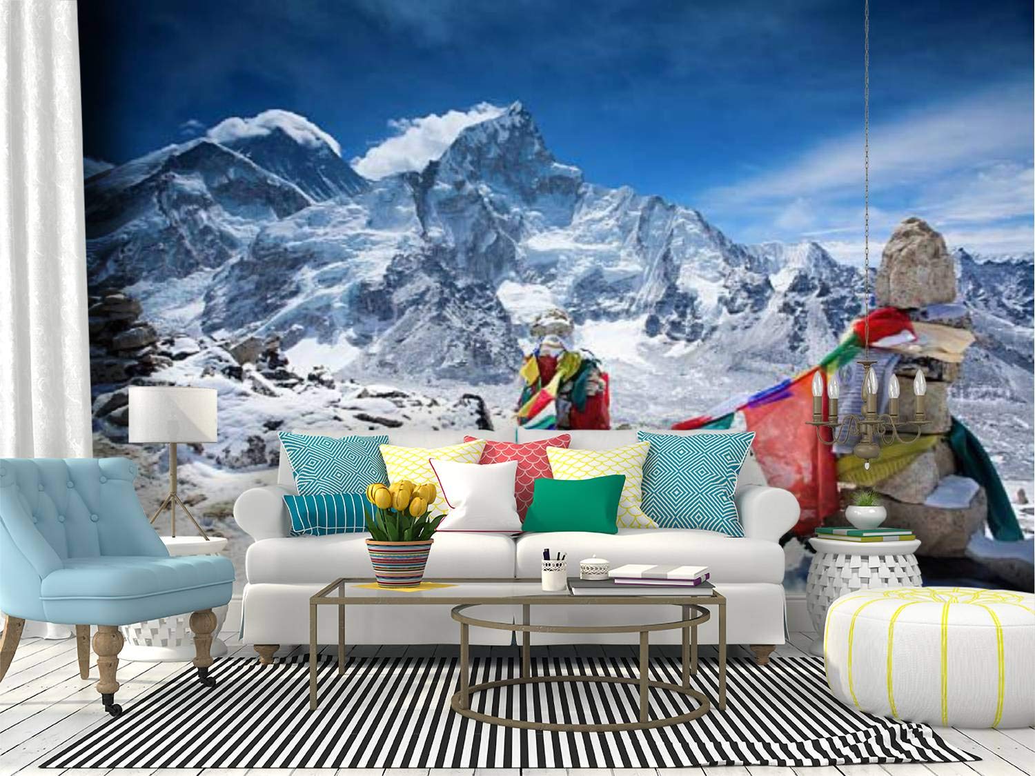 Himalayan Prayer Flags Wall Mural - Peel and Stick Self-Adhesive Wallpaper, Large Removable Vinyl Wall Sticker for Home Decor | Perfect for Living Rooms, Bedrooms, and Meditation Spaces
