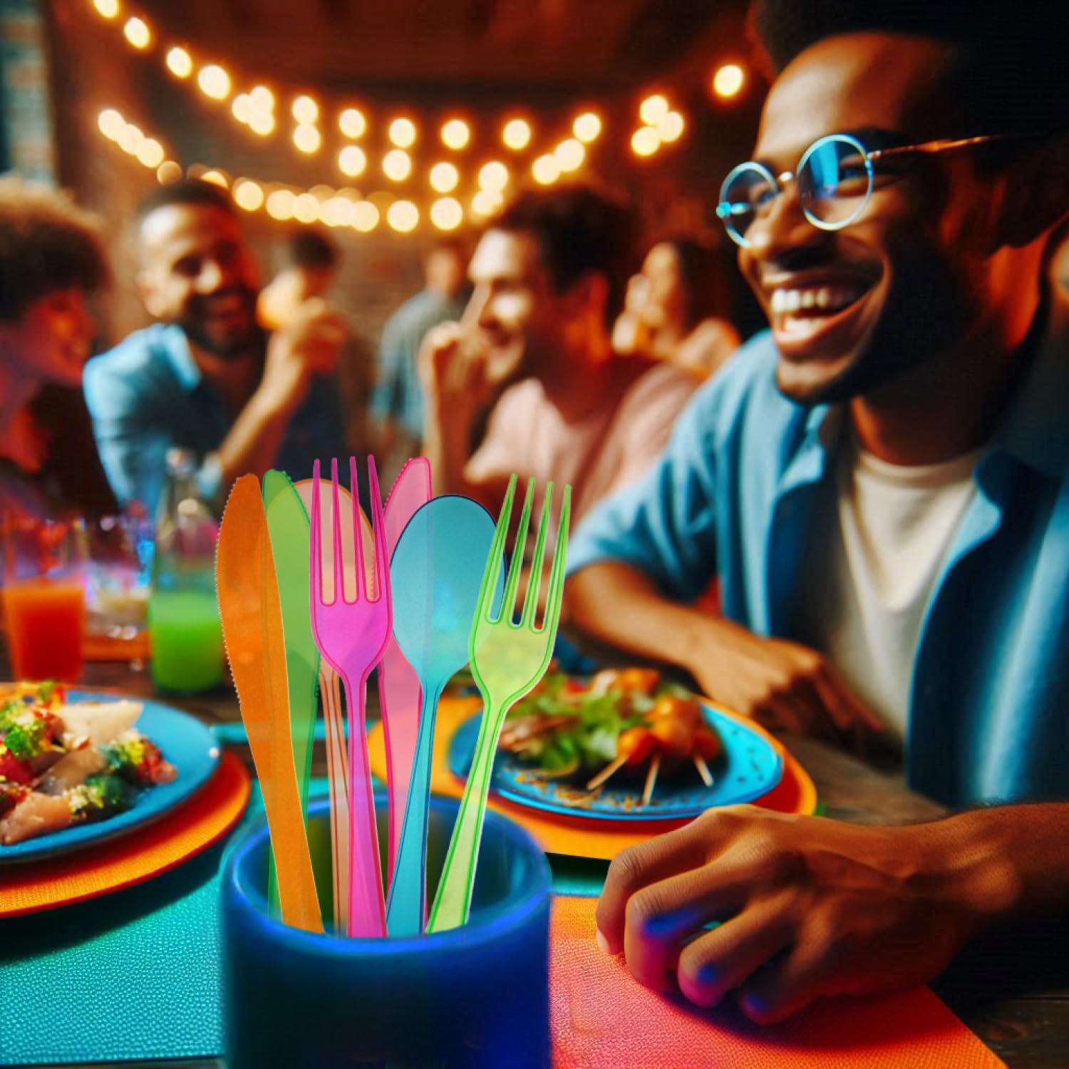 **Heavy Duty Plastic Cutlery Set - 576-Piece Party Utensils Combo Pack (Knives, Forks, Spoons) - Neon Colors - 12 Bags of 144 - Ideal for BBQs, Picnics, Birthdays & Large Gatherings**