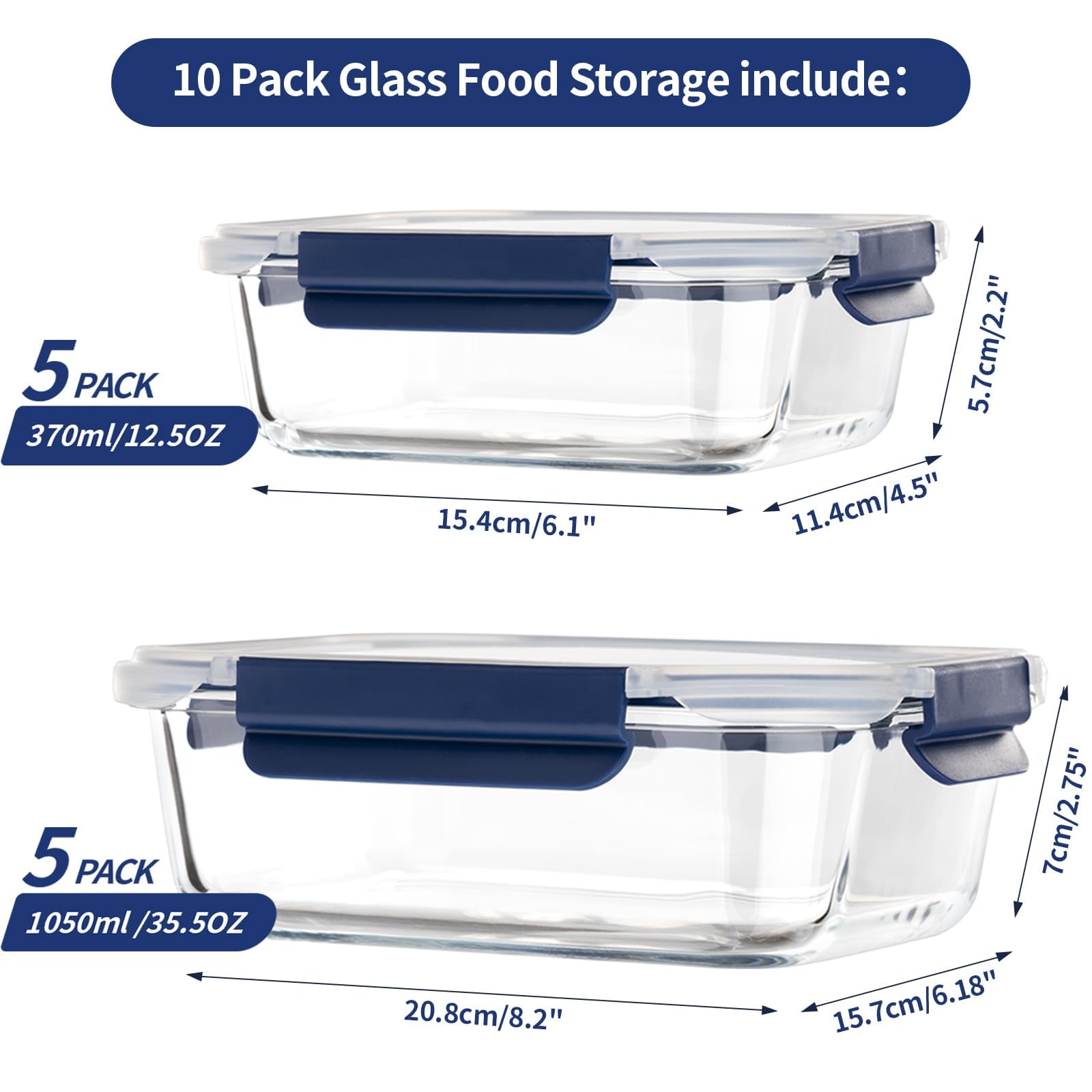 10-Pack Airtight Glass Food Storage Containers with BPA-Free Lids | Meal Prep & Lunch Box | Perfect for Kitchen Organization, Office Lunches & Leftovers Storage