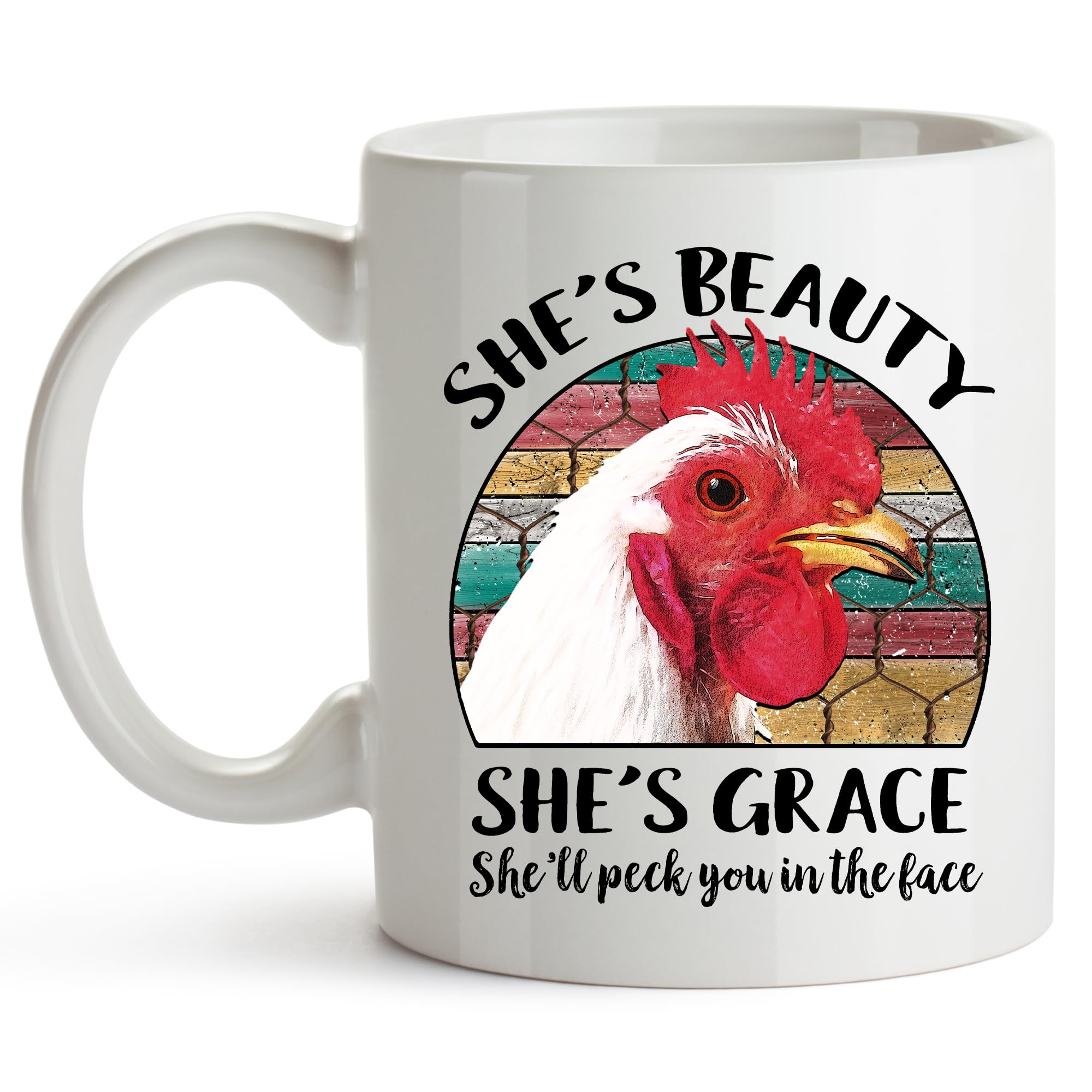 YouNique Designs 11oz Funny Chicken Mug - Unique Gift for Chicken Lovers & Crazy Chicken Lady - Ceramic Coffee Cup for Farmhouse Kitchen, Office, or Chicken-Themed Parties (White)