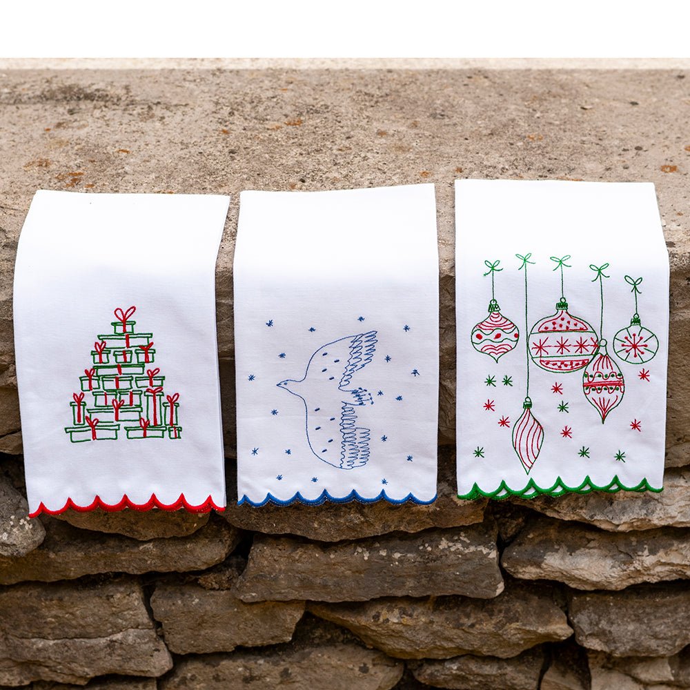 Embroidered Christmas Tree of Gifts Tea Towels - Holiday Kitchen Decor, Festive Dish Towels for Christmas Baking & Hosting Gifts