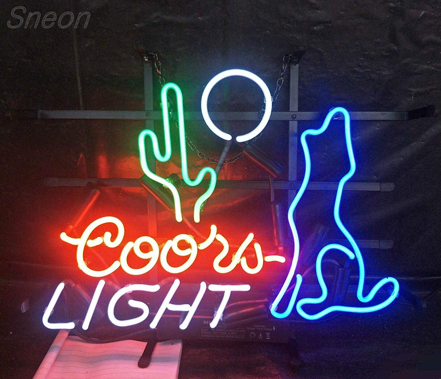 Queen Sense 20x16 Inch Moon Cactus Neon Sign - Color Changing LED Light for Wolf & Coyote Decor - Perfect for Bars, Pubs, Man Caves & Business Lighting - Durable Glass Lamp (Model DA17)