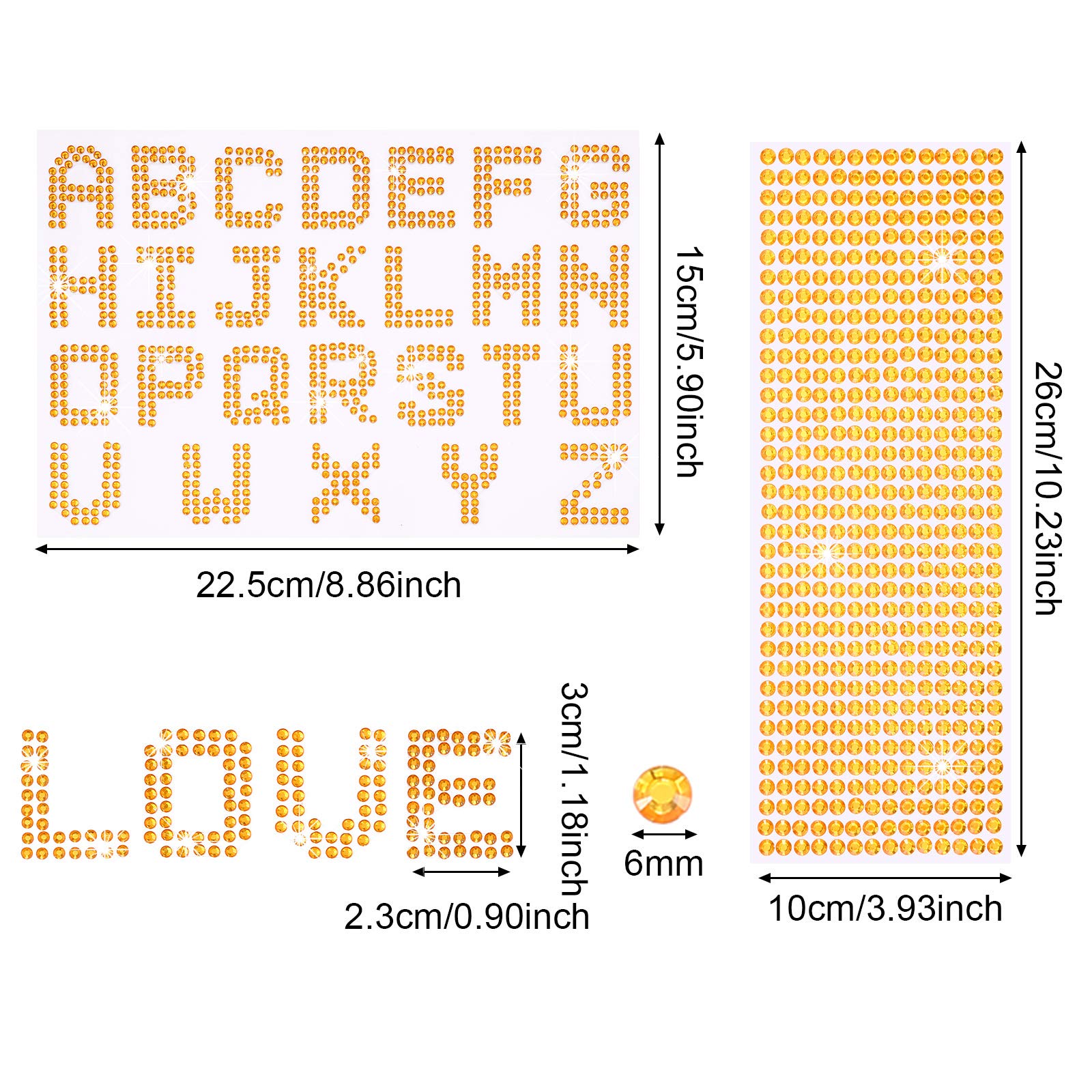 Zonon 6 Sheets Gold Glitter Letter Stickers - Self Adhesive Rhinestone Alphabet Stickers (A-Z 26 Letters) for DIY Scrapbooking, Card Making, Home Decor & Craft Projects - Perfect for Journals, Gift Wrapping, Party Decorations
