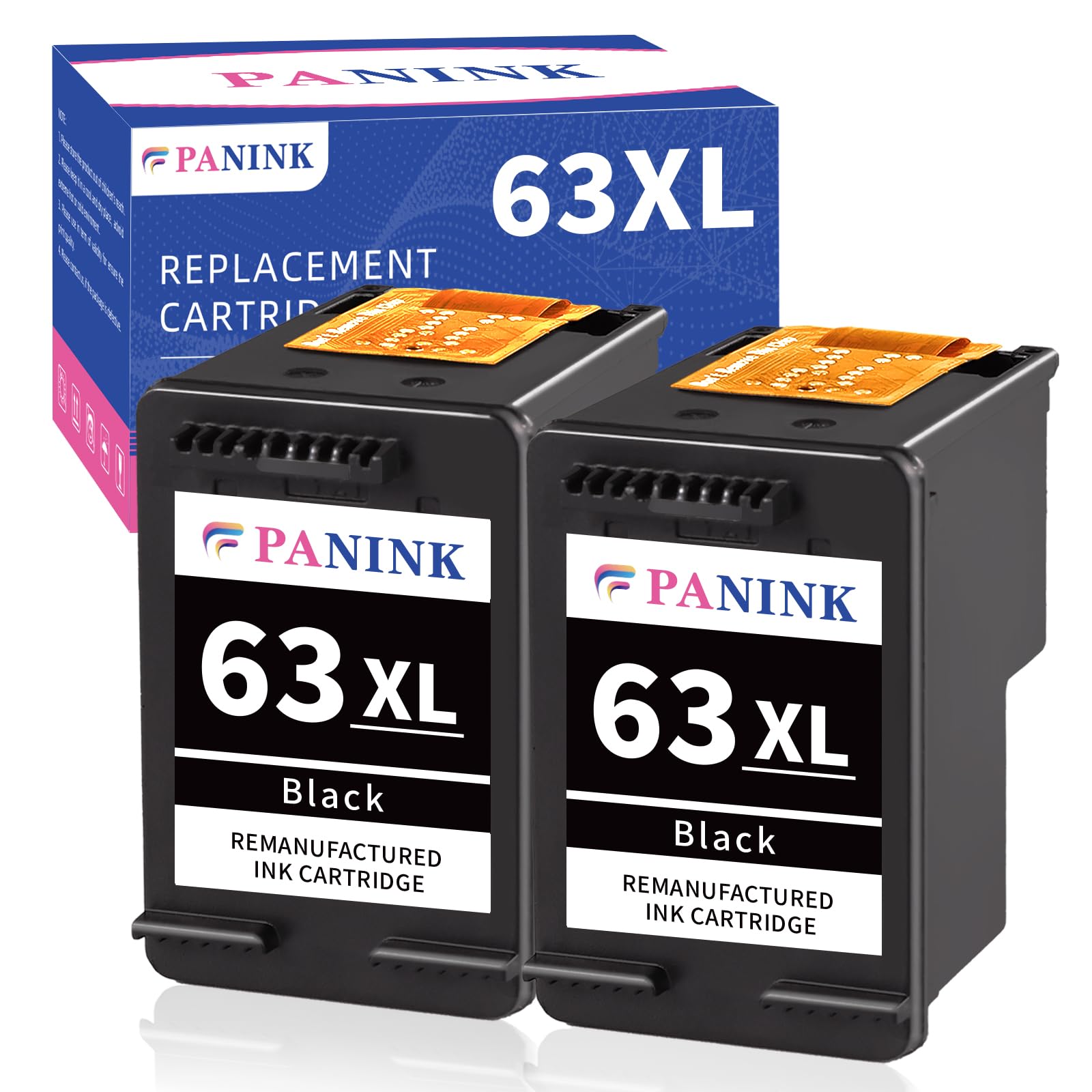 Remanufactured HP 63 XL Black Ink Cartridge (2-Pack) - Compatible with HP 3830, 5255, 4650, Envy 4520 & More Printers | High-Quality Printer Ink Replacement for Home & Office Use