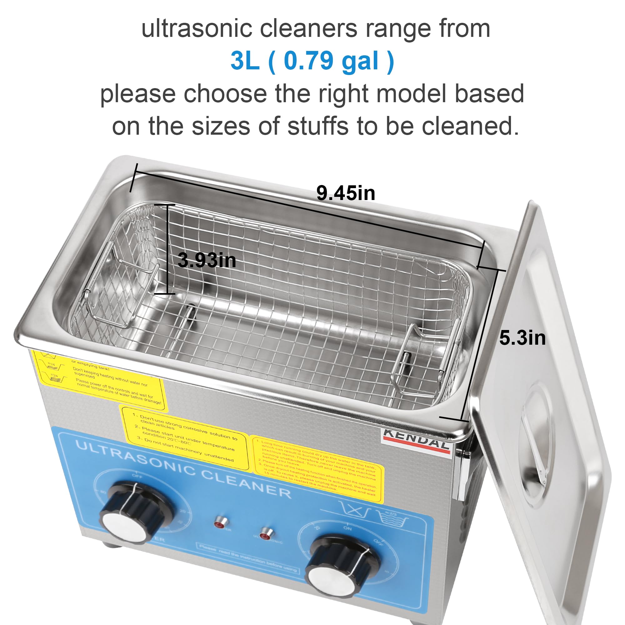 Kendal Commercial Grade 220W 3L Ultrasonic Cleaner HB-23MHT - Professional Jewelry, Dental Tools & Eyeglass Cleaning for Home & Business Use