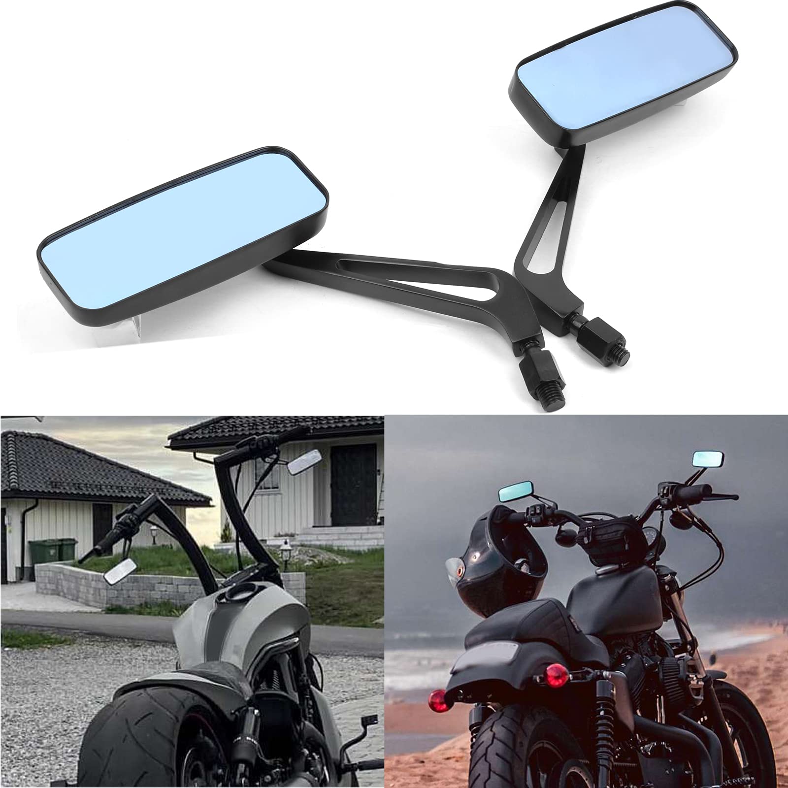 Black Motorcycle Side View Mirrors for Harley Davidson Sportster 883 & 1200 | Street Glide Compatible | Enhanced Safety & Style for Cruiser Riders