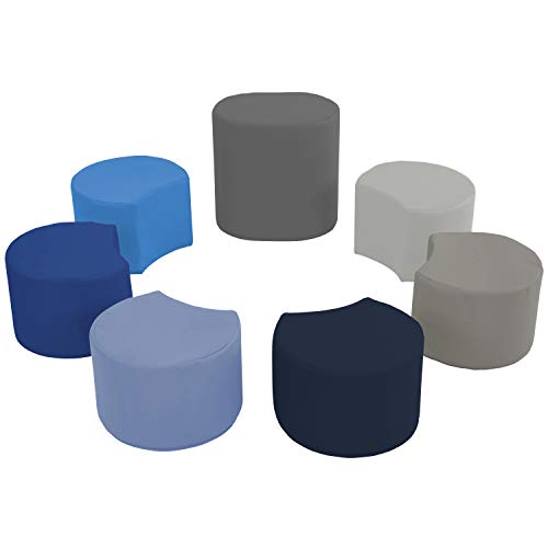 FDP SoftScape Crescent Soft Stool Set with Teacher Seat - 7-Piece Modular Flexible Seating for Classrooms, Daycares & Kids Playroom - Navy & Powder Blue - Perfect for Circle Time, Storytelling & Group Activities