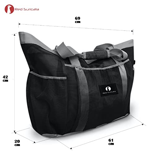 Red Suricata Mesh Beach Bag with Zipper - Extra Large Waterproof Tote for Pool, Travel & Shopping | Durable & Lightweight Beach Essentials