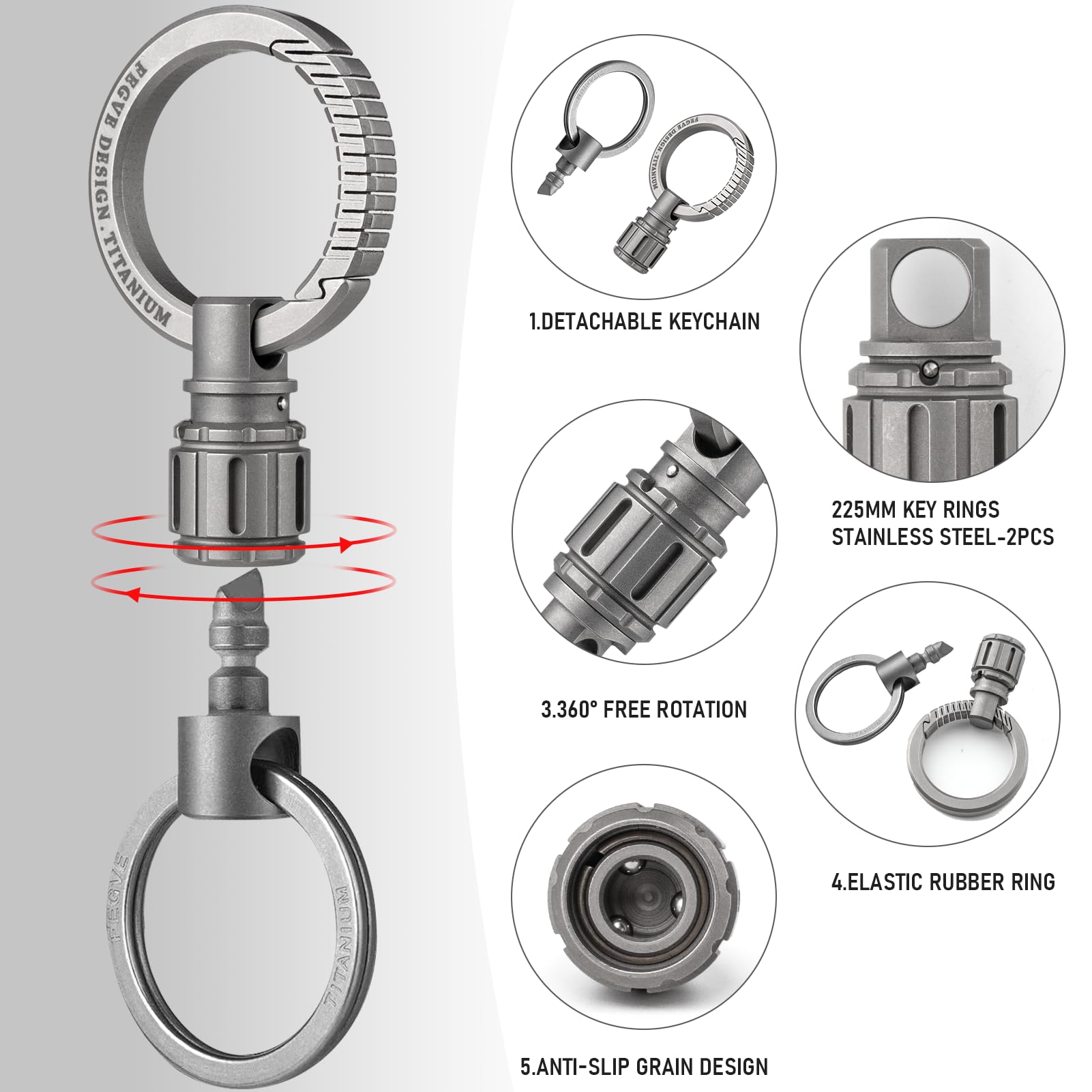 TISUR Quick Release Keychain - Detachable Carabiner Key Ring with Double-End Swivel Hook for Keys, Tools & Outdoor Gear | Perfect for Hiking, Camping, Work & Everyday Carry (EDC)