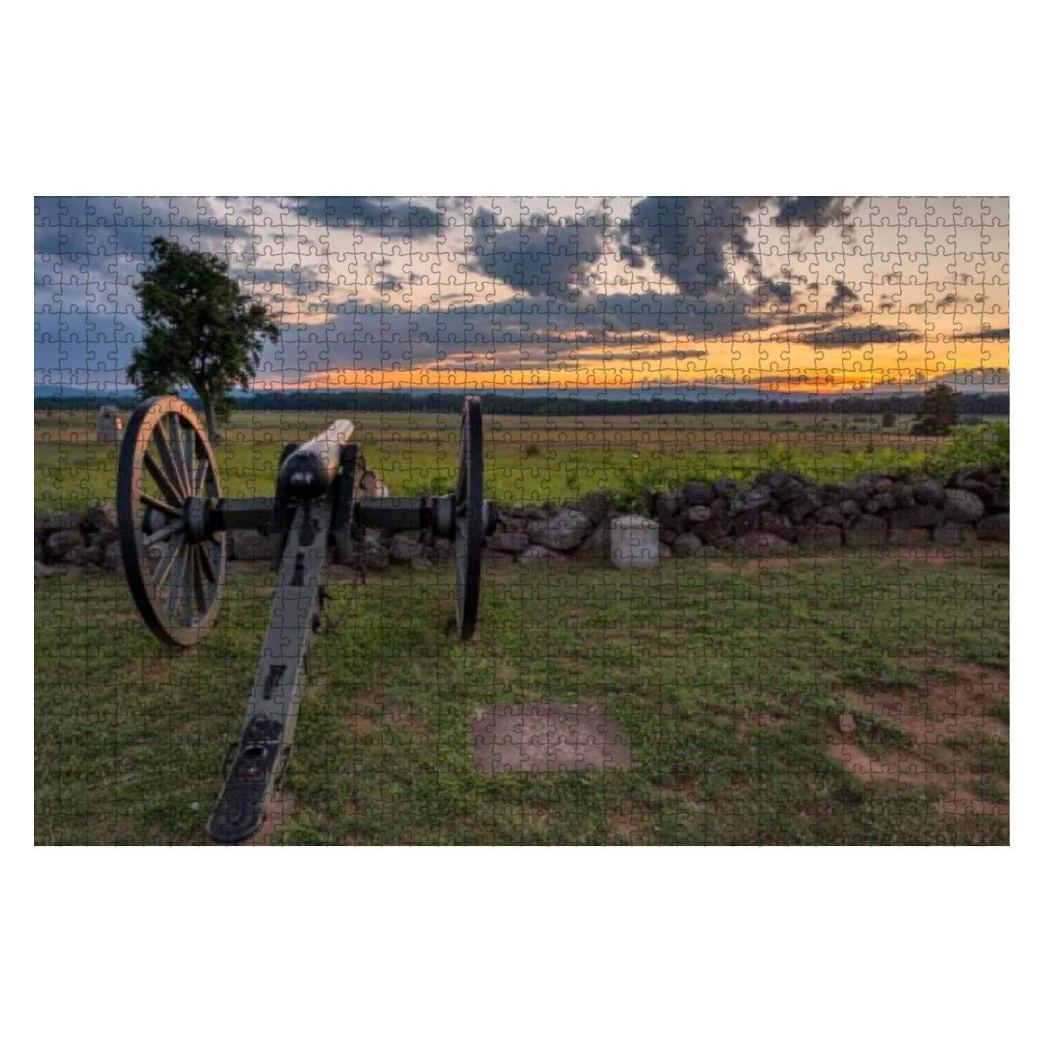 500-Piece Sunset at Gettysburg National Military Park Civil War Cannon Jigsaw Puzzle - Large Wooden Puzzle for Adults & Kids, Educational Toy, Creative Game, Home Decor - Perfect for Family Game Nights, History Enthusiasts & Classroom Learning