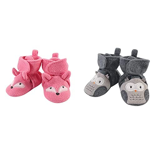 Hudson Baby Fleece Booties 2-Pack, Gray Owl - Warm Winter Footwear for Toddlers