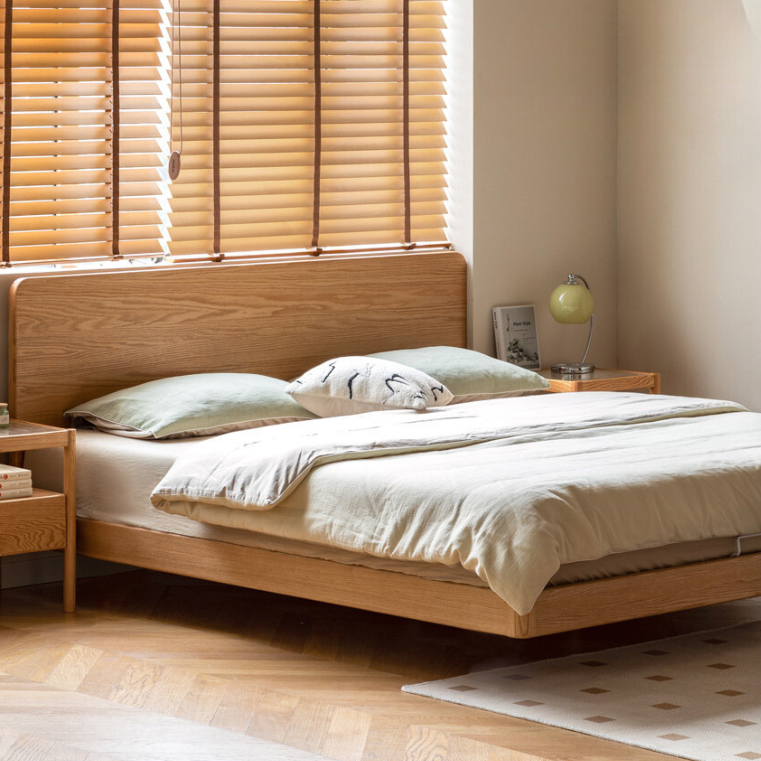 Solid Oak Wood Suspension Bed - King Size Platform Bed Frame with Large Headboard - Perfect for Master Bedroom & Modern Home Decor