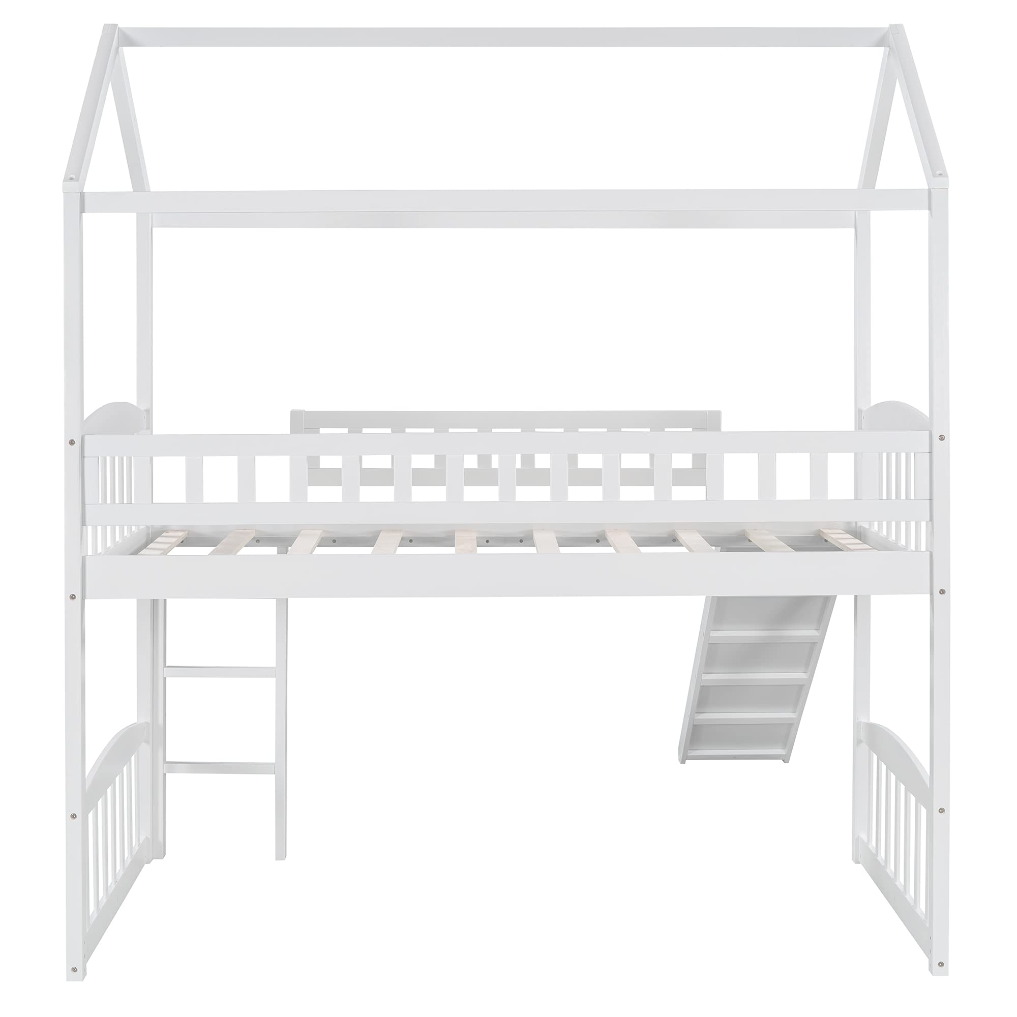 Danxee Twin Loft Bed with Slide - Sturdy Wooden Kids Loft Bed with Safety Guard Rail & Ladder for Boys and Girls - No Box Spring Required - Easy Assembly (White) - Perfect for Small Bedrooms, Playrooms & Dorm Rooms