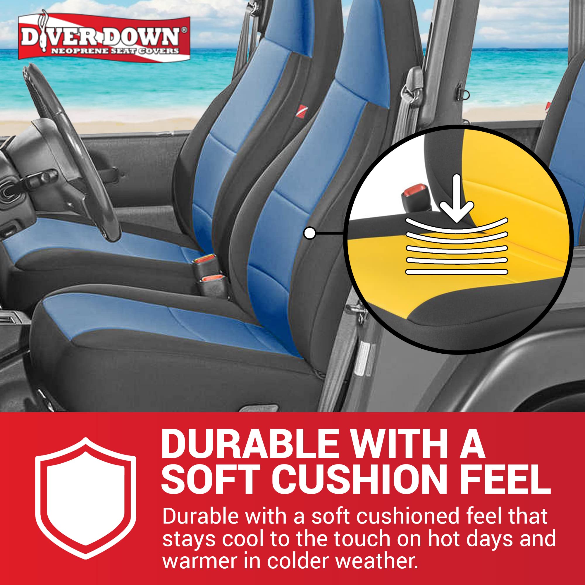Diver Down Neoprene Seat Cover Set for Jeep TJ Wrangler 1997-2006 - Waterproof Custom Fit Front & Rear Seat Covers with Soft Padded Cushion - Thermal Resistant Protection (Gray, 97-02 Model) - Perfect for Off-Roading, Beach Trips & All-Weather Driving