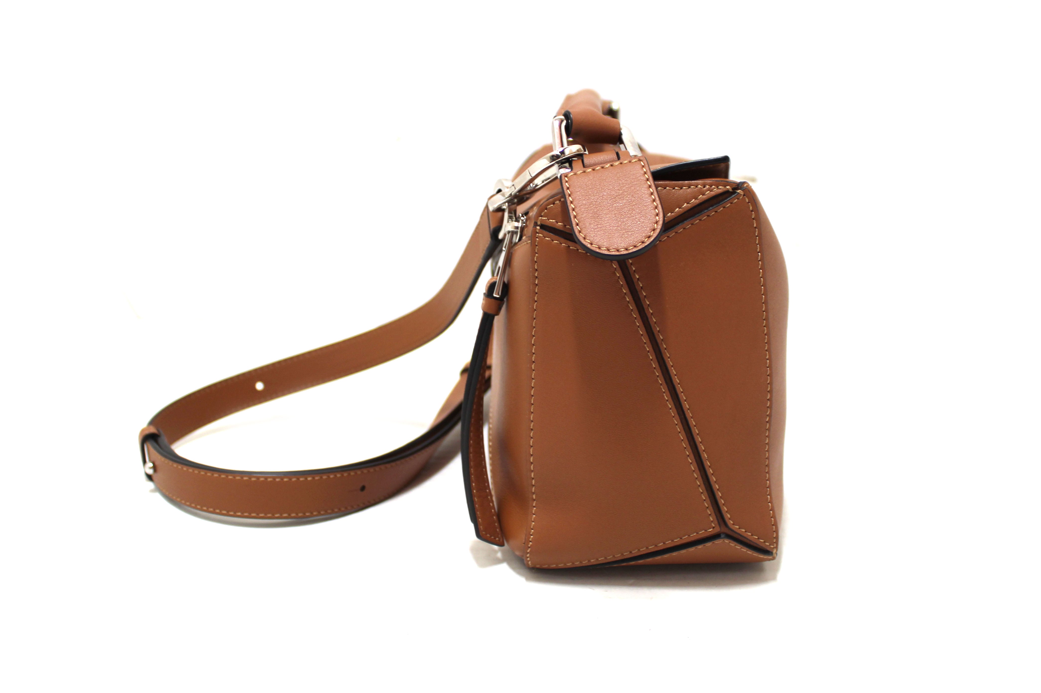 Authentic Loewe Small Puzzle Bag in Brown Calfskin Leather - Luxury Crossbody Handbag for Women, Perfect for Work, Travel & Everyday Use