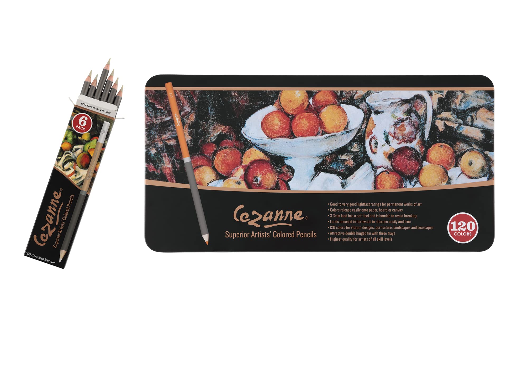 Premium Cezanne 120-Count Colored Pencil Set with 6 Colorless Blenders - Soft Wax Core Art Pencils for Drawing, Sketching, Blending & Shading | Ideal for Professional Artists, Adult Coloring Books & DIY Craft Projects