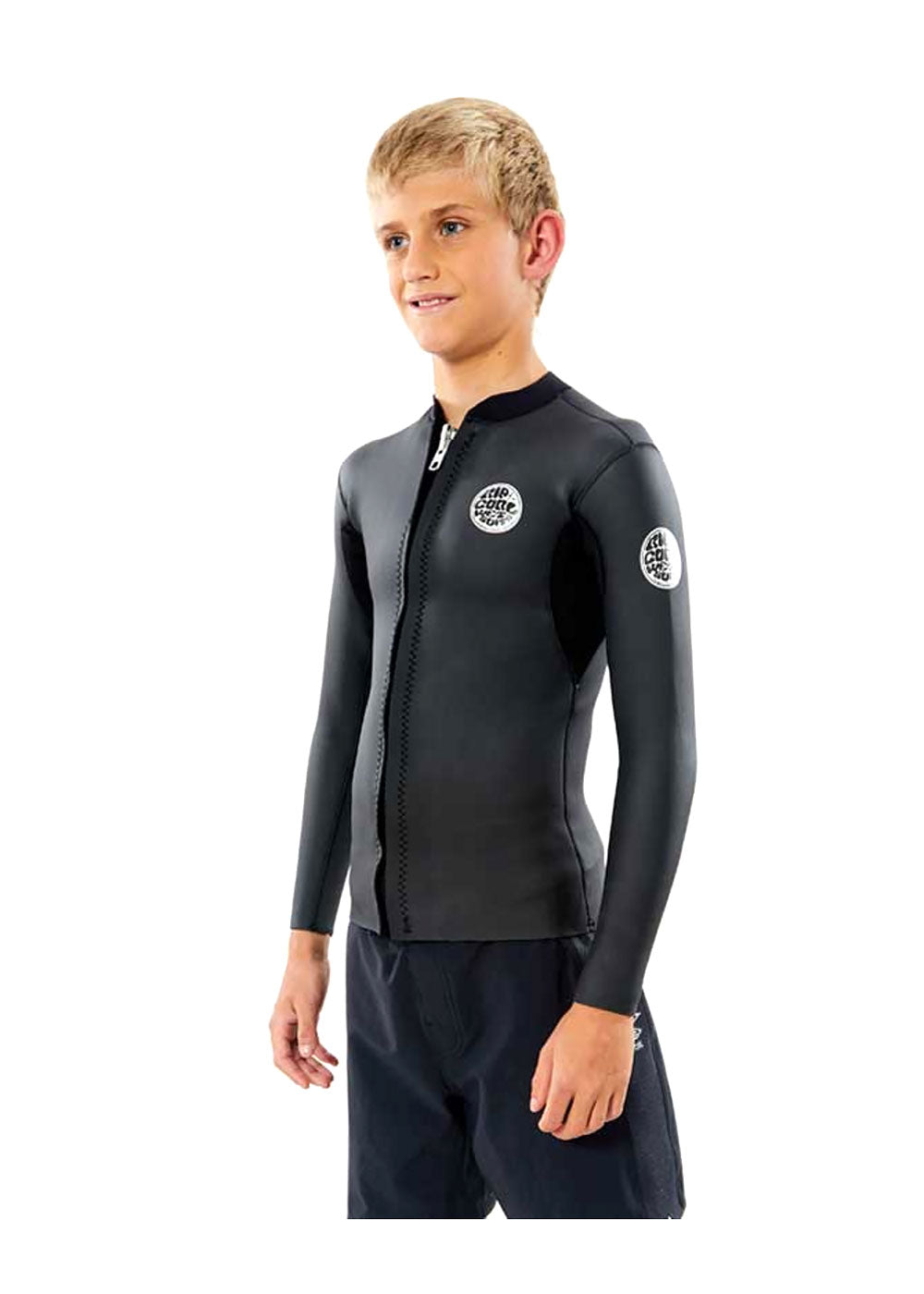 Rip Curl Boys Dawn Patrol 1.5mm Full Zip Long Sleeve Jacket - Kids Wetsuit Top for Surfing, Swimming & Water Sports